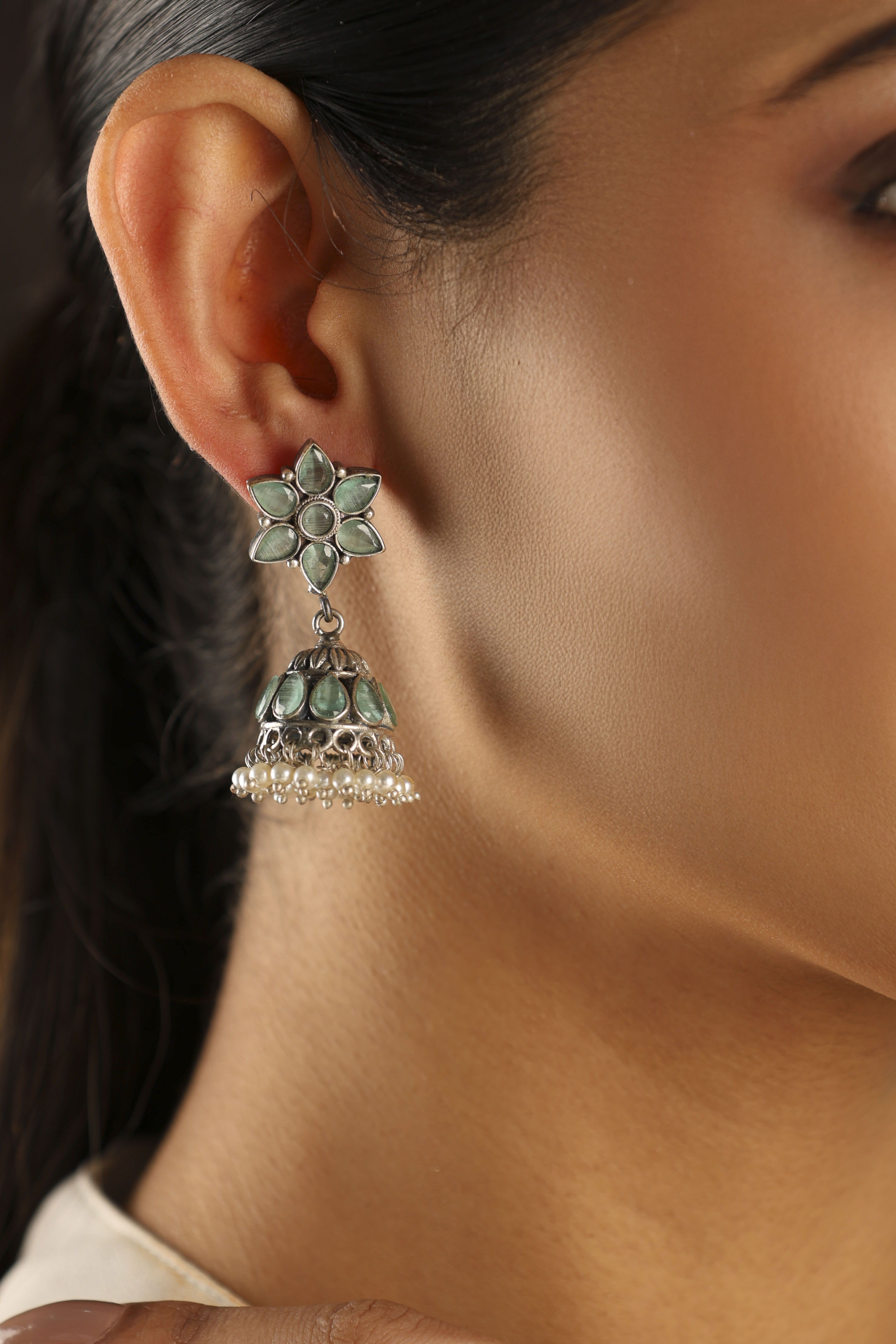 Mint Green Stone Earrings image number 1