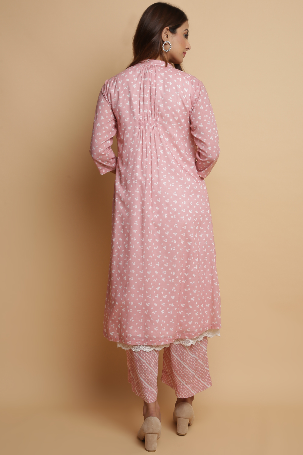 Dusky Pink Cotton Straight Kurta Palazzo Suit Set image number 8