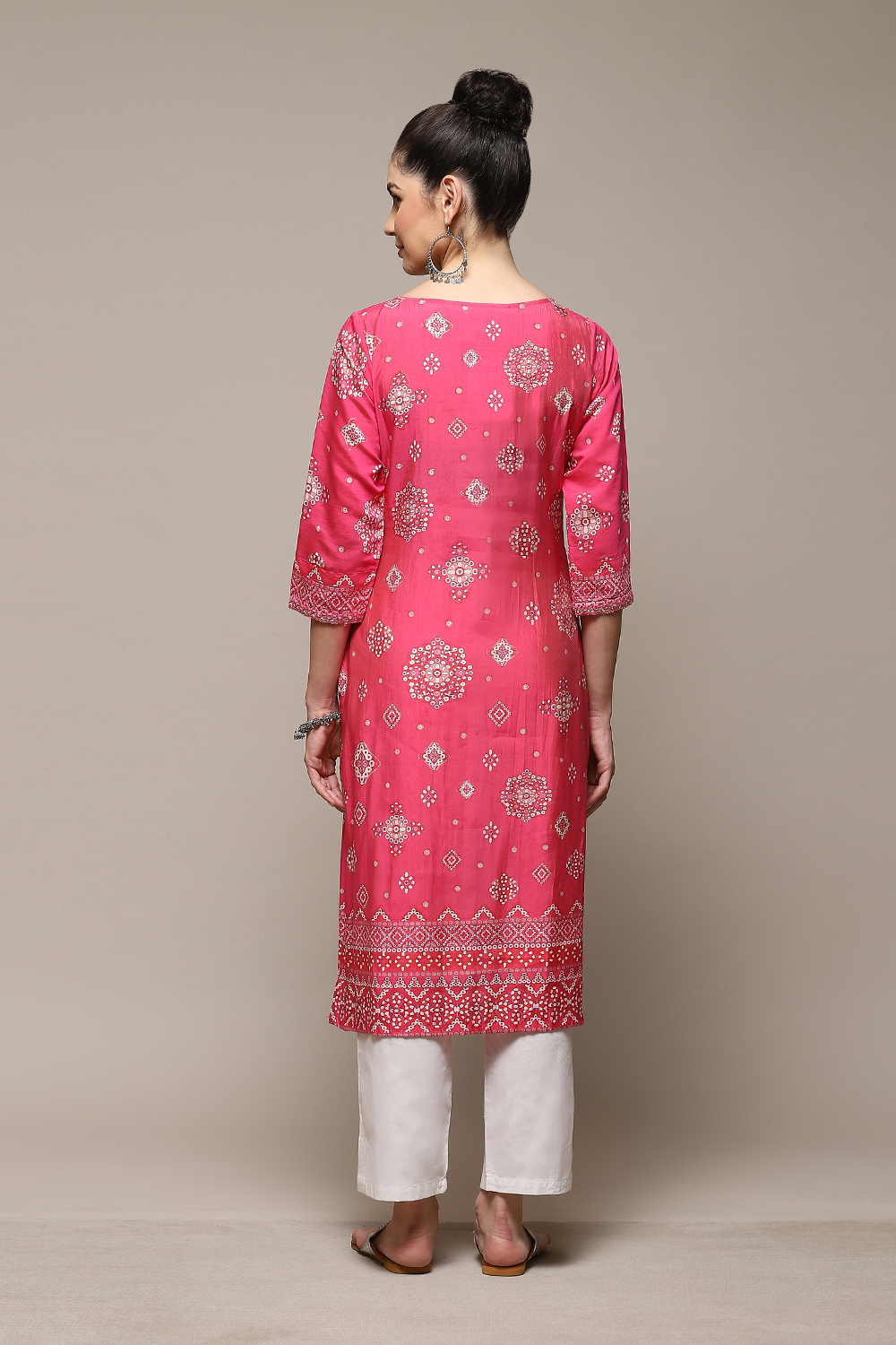 Deep Fuchsia Rayon Straight Printed Kurta image number 4