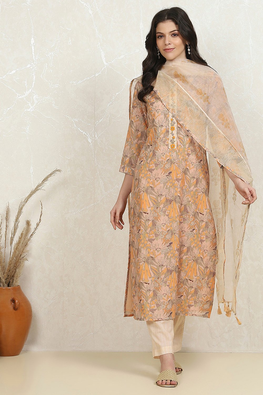 White Blue Cotton Digital Print Unstitched Suit Set image number 1