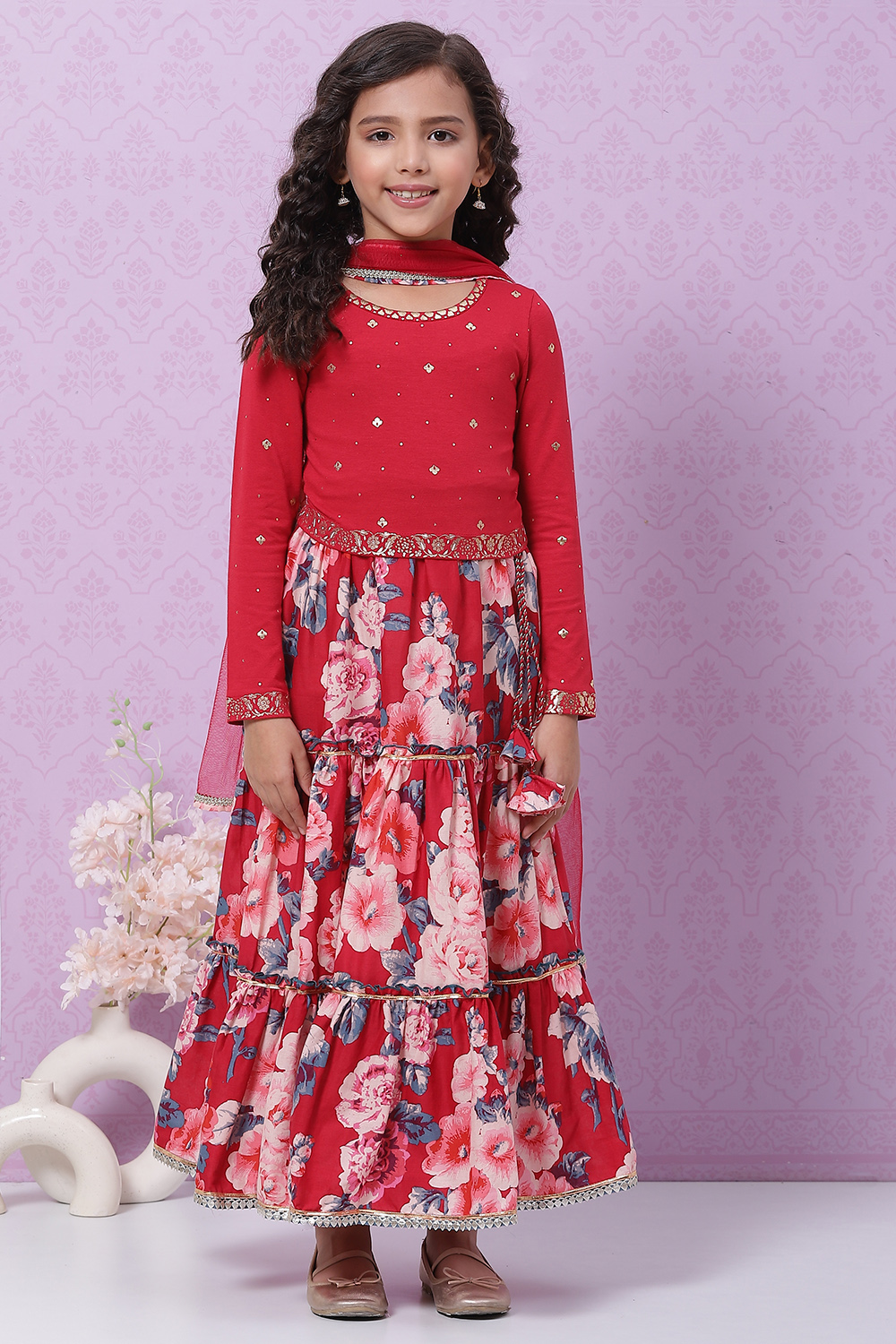 Berry Red Viscose Lehenga Set image number 5