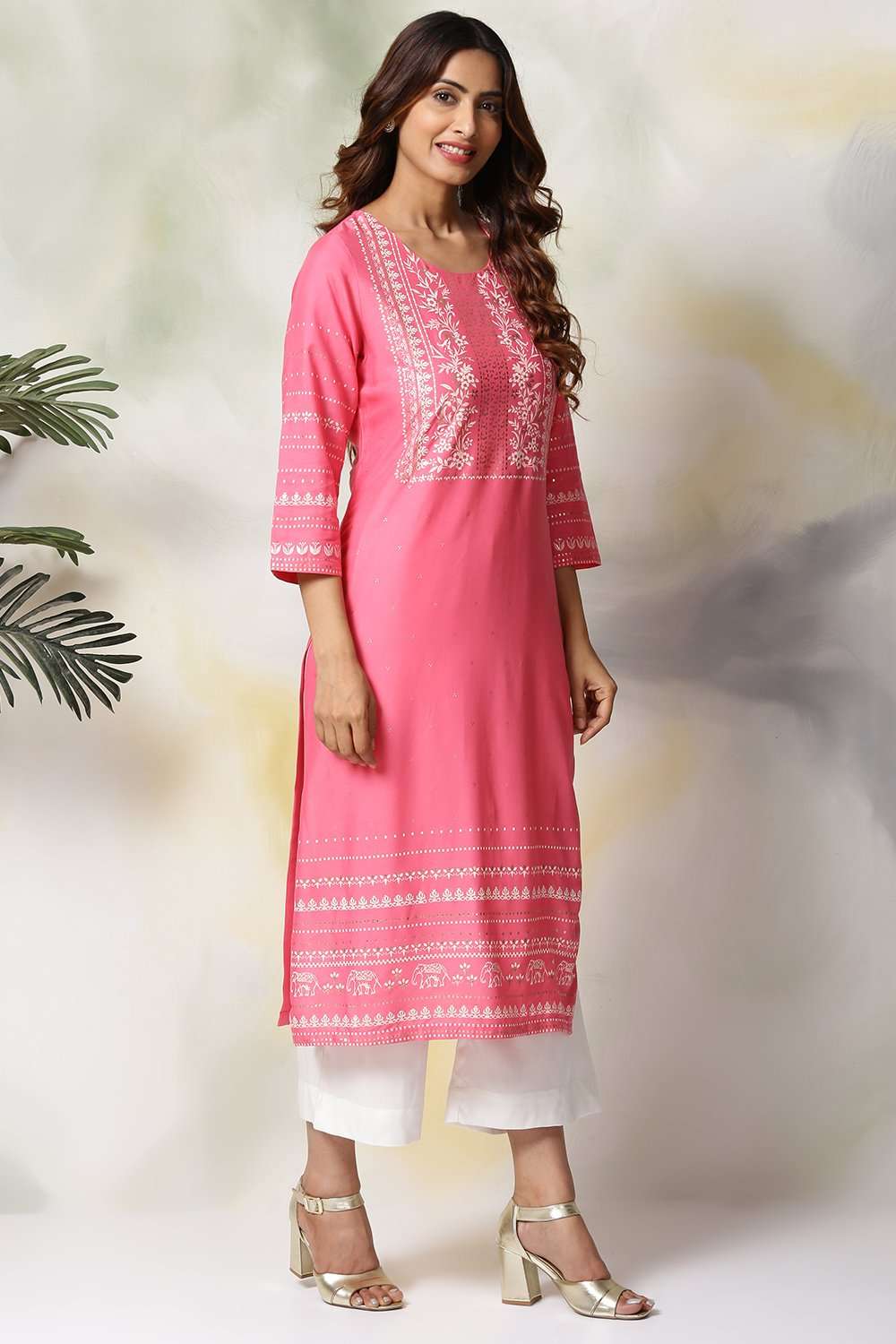 Pink Rayon Straight Kurta Pants Set image number 3