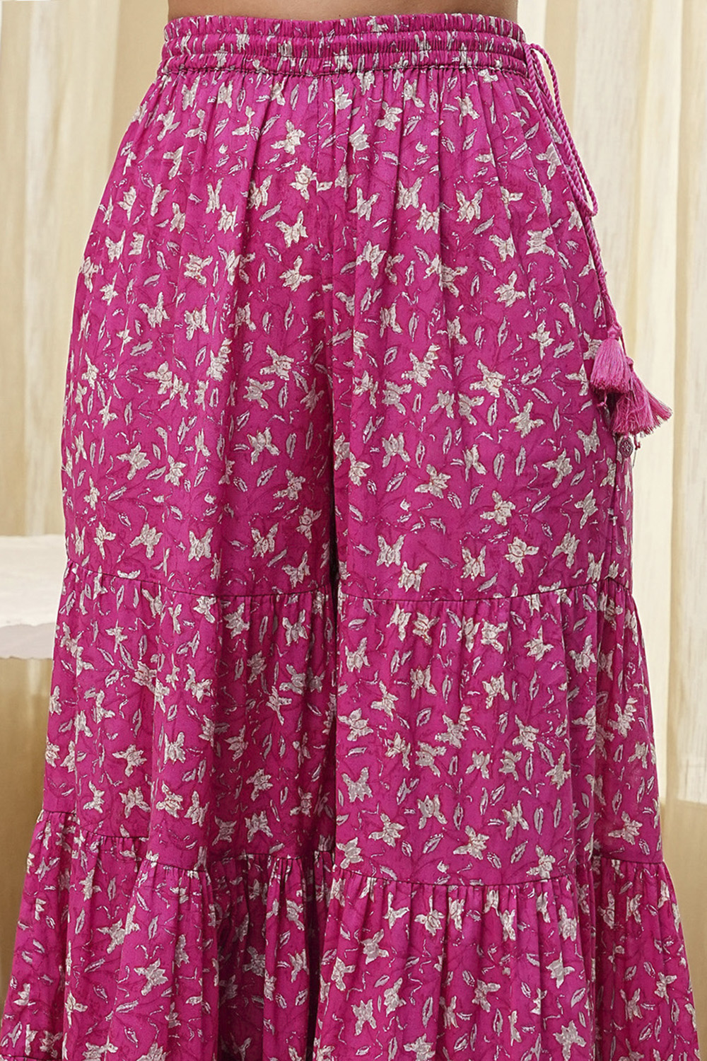White and Blue Cotton Floral Flared Suit Set image number 2