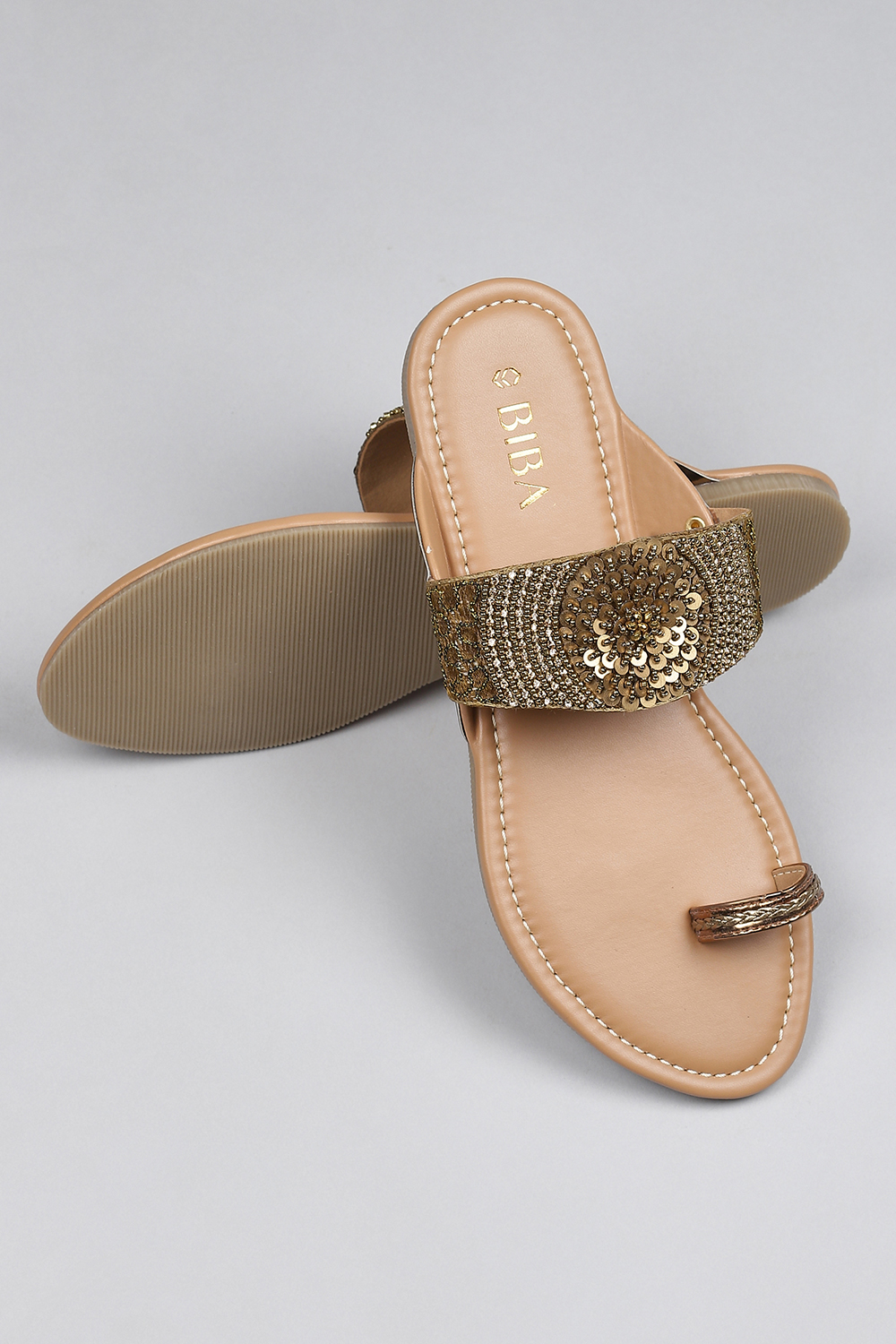 Bronze Sequin Embellished Sandals image number 4