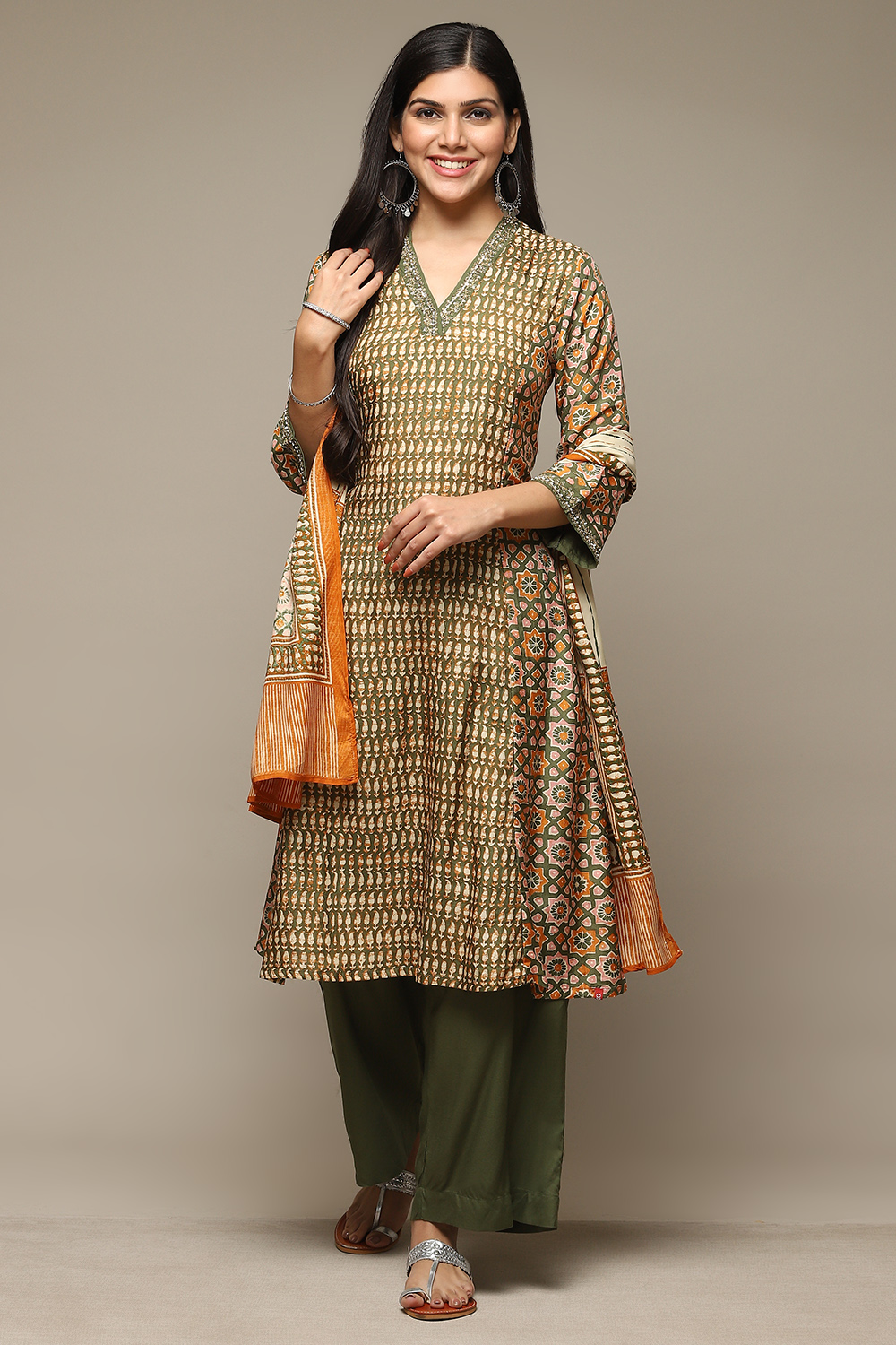 Green Modal A-Line Kurta Palazzo Suit Set image number 7