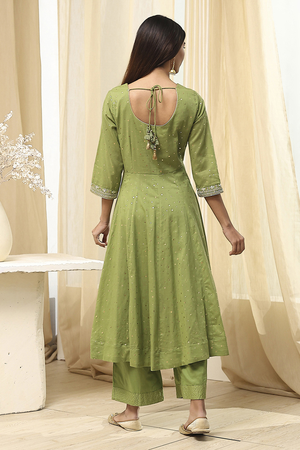 Blue Cotton Foil Printed Anarkali Suit Set image number 4
