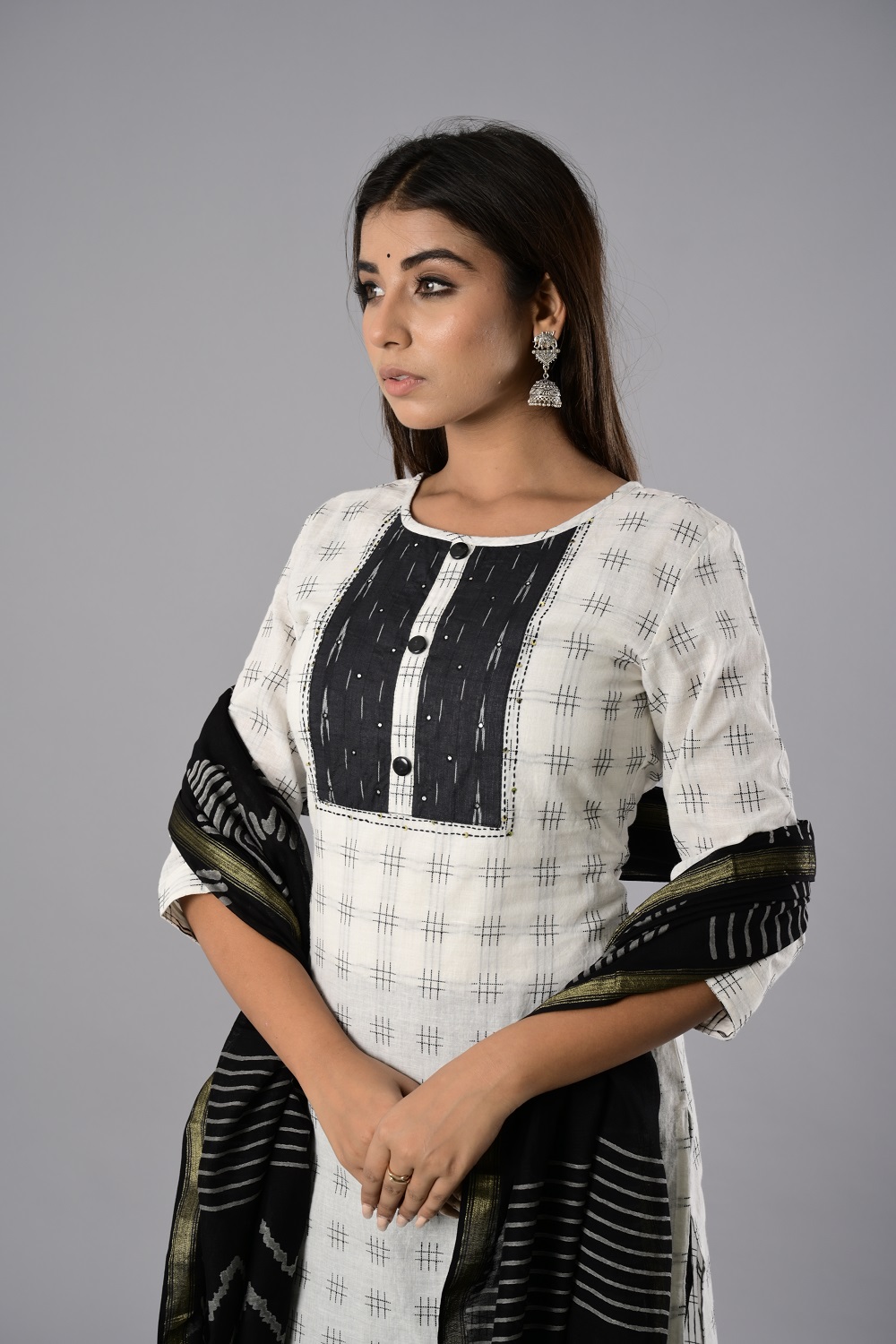 Buy White Cotton Block Print Unstitched Suit Set Online at Biba Global