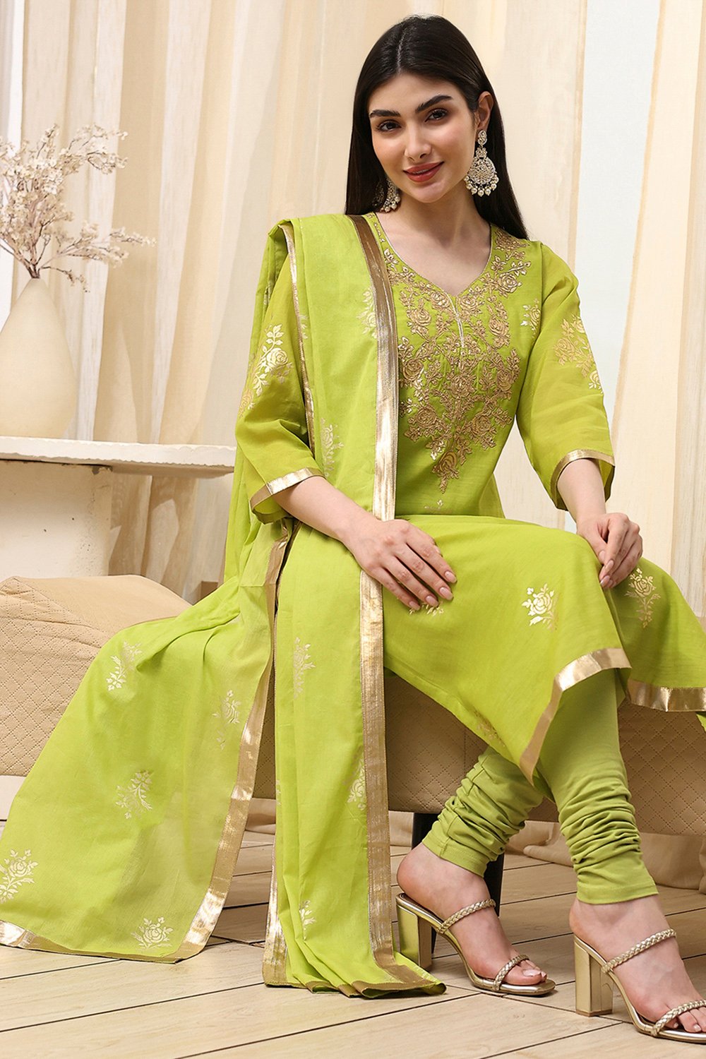 Blue Poly Chanderi Fitted Suit Set image number 6