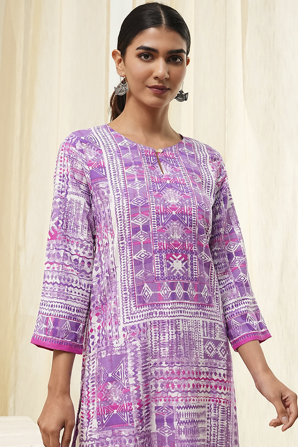 Lavender Printed Straight Kurta image number 1