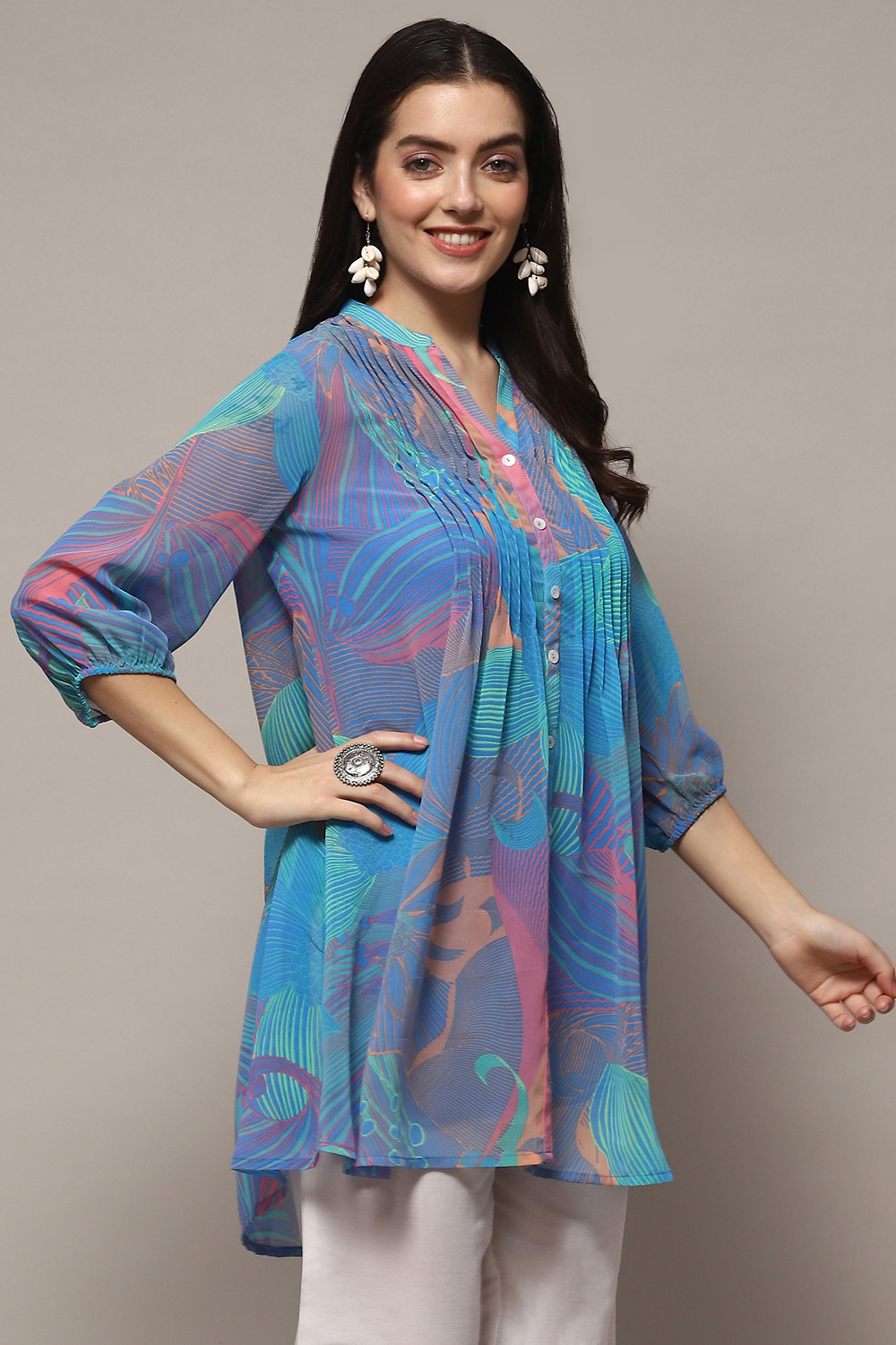 Blue Polyester Straight Kurta image number 4