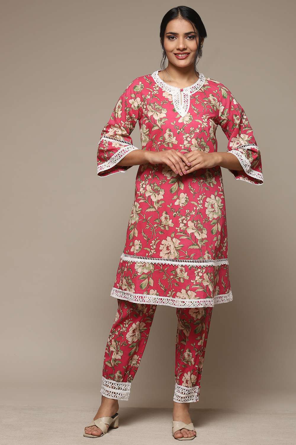 Pink Cotton Straight Printed 2 Piece Set image number 5