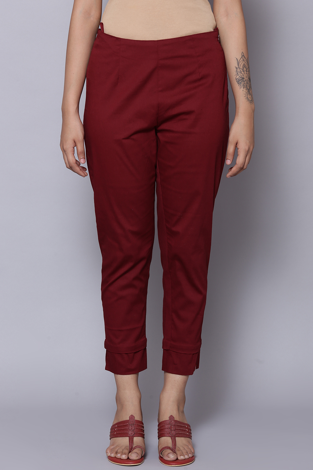 Maroon Cotton Lycra Pants image number 0