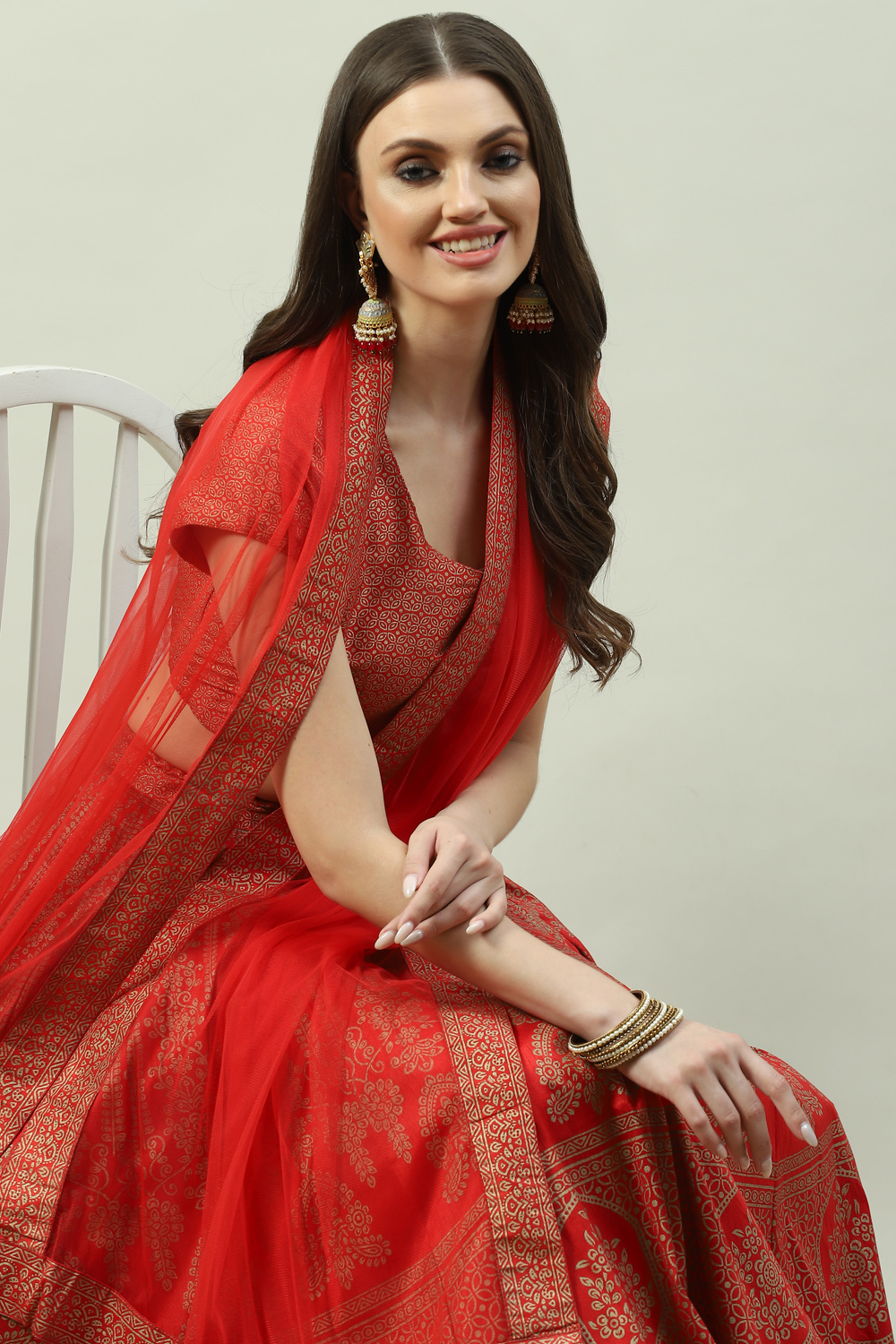 Tomato Red Art Silk Lehenga Set