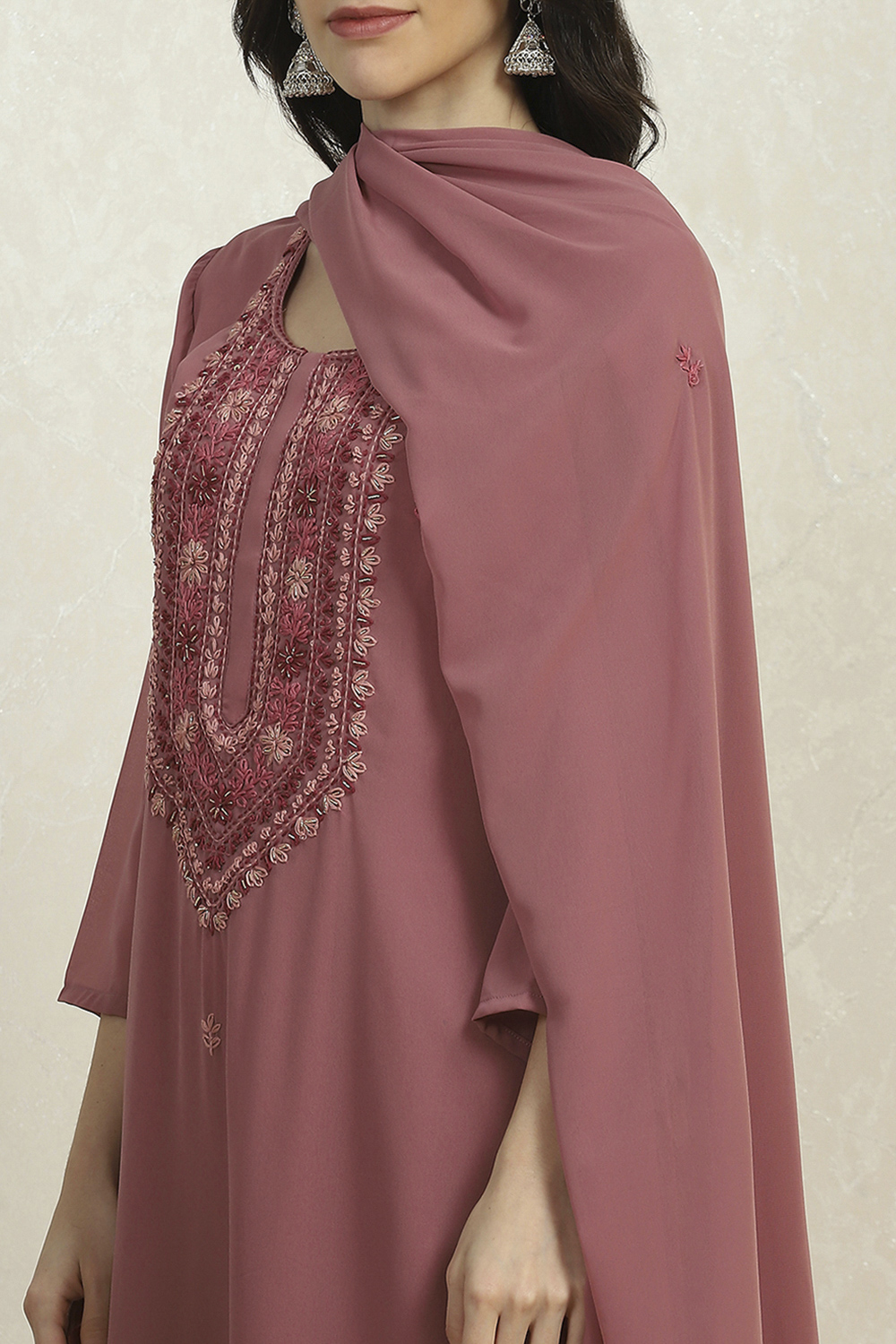 Pink Georgette Hand Embroidered Unstitched Suit Set image number 2