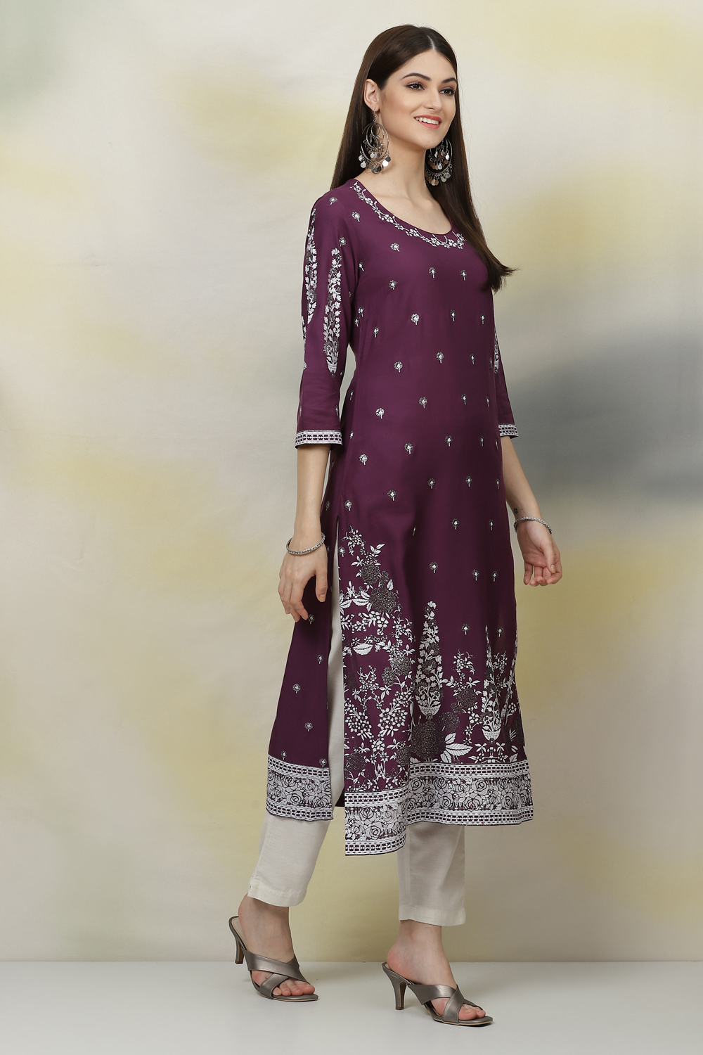 Blue A-Line Viscose Kurta image number 4