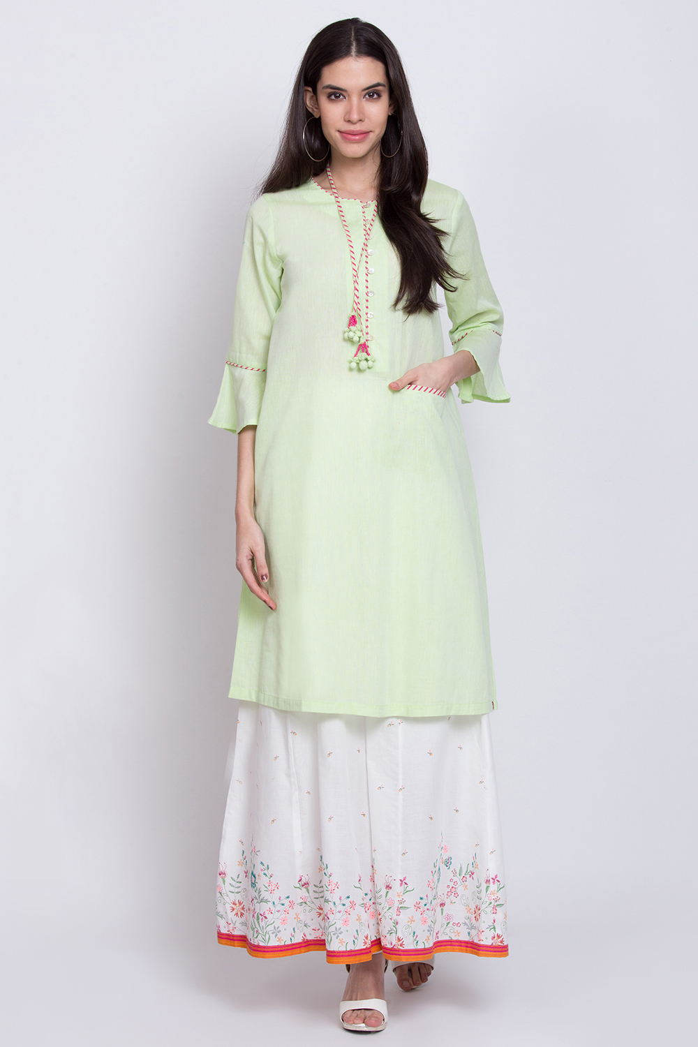 Green Cotton A-Line Printed Kurta image number 0