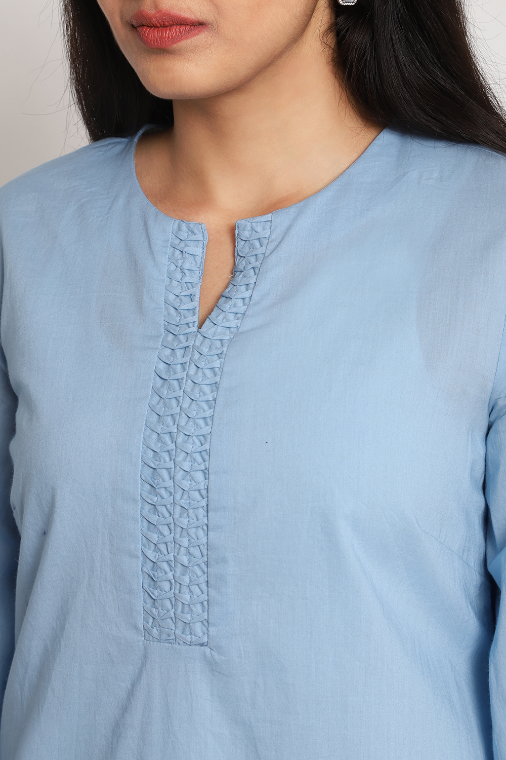 Sky Blue Cotton Short Solid Kurti image number 1