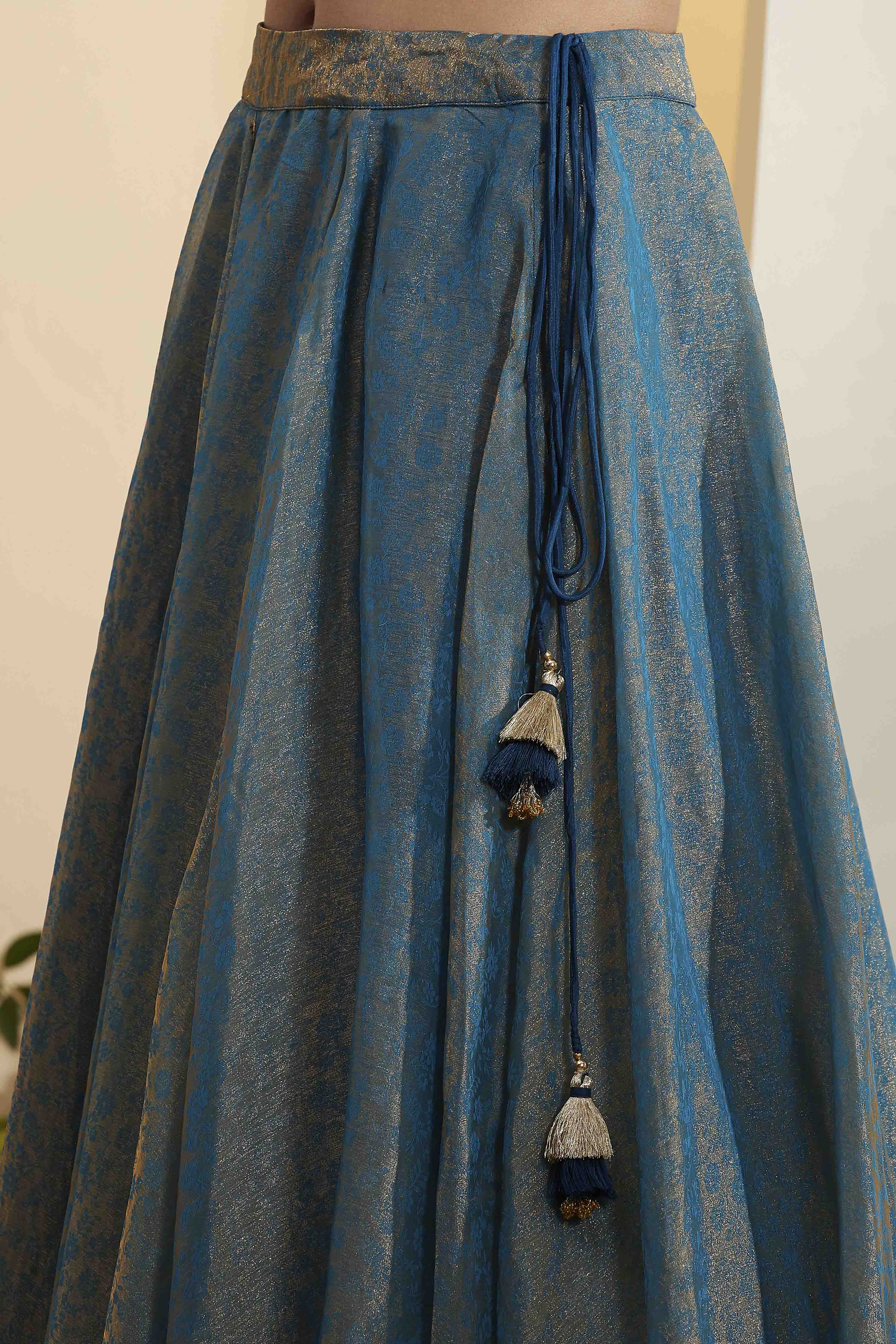 Teal Viscose Blend Kalidar Lehenga Set image number 2