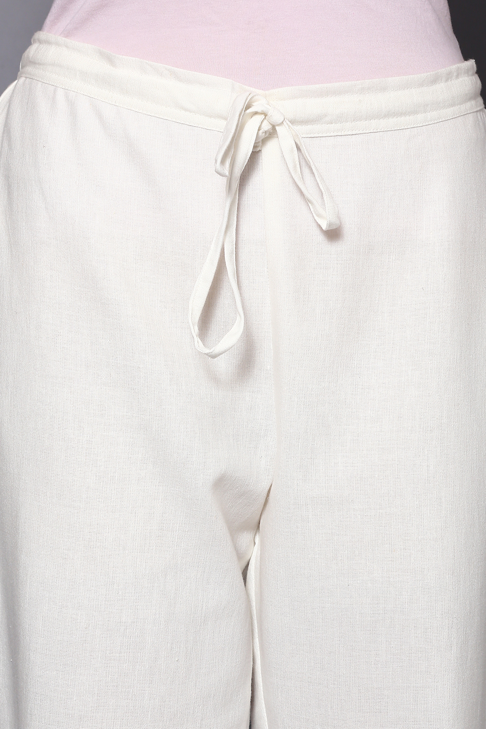 Off White Cotton Flax Regular Pants image number 1