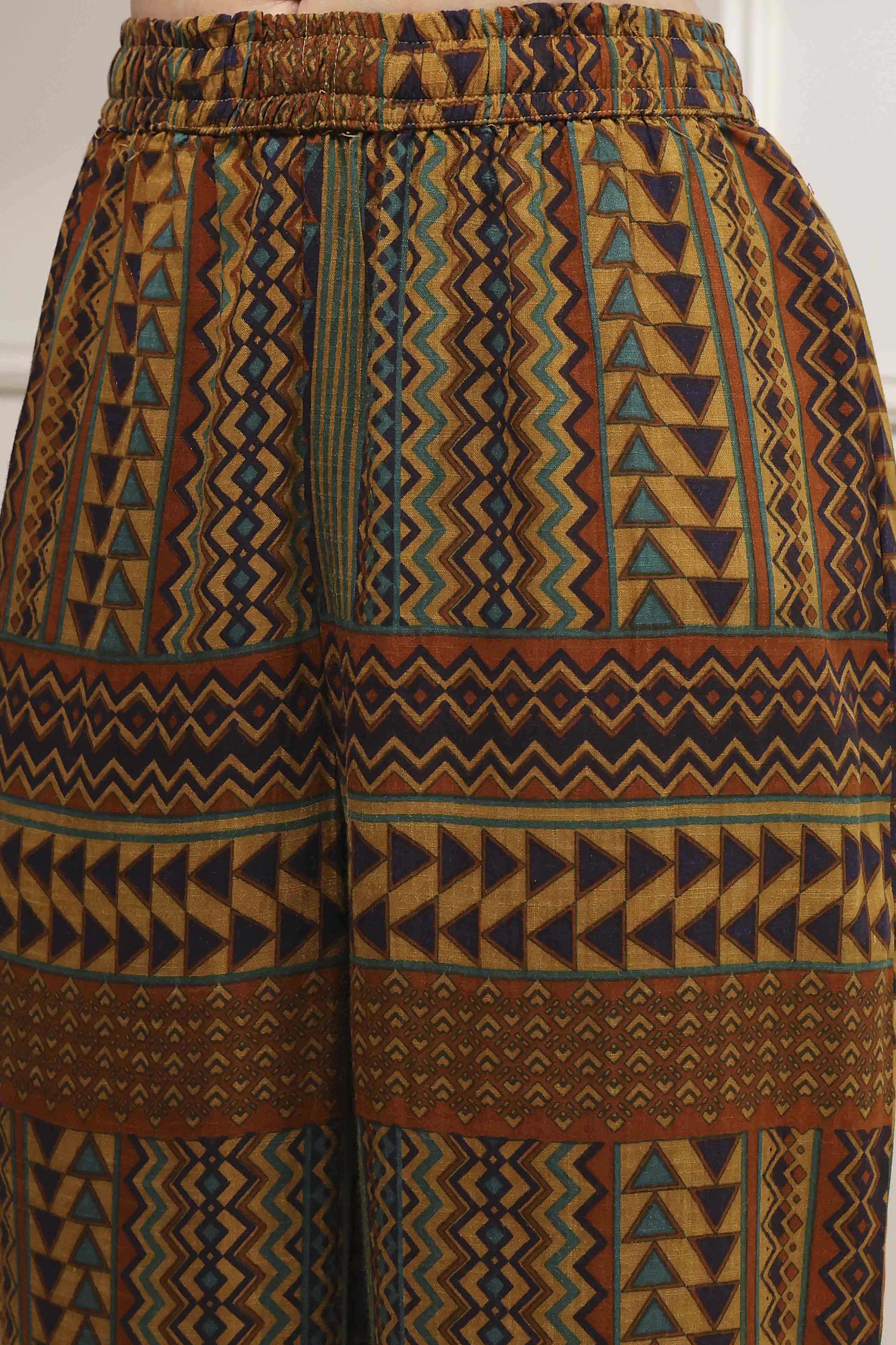 Mustard Yellow Viscose Rayon Straight Printed Kurta Pants Set image number 2