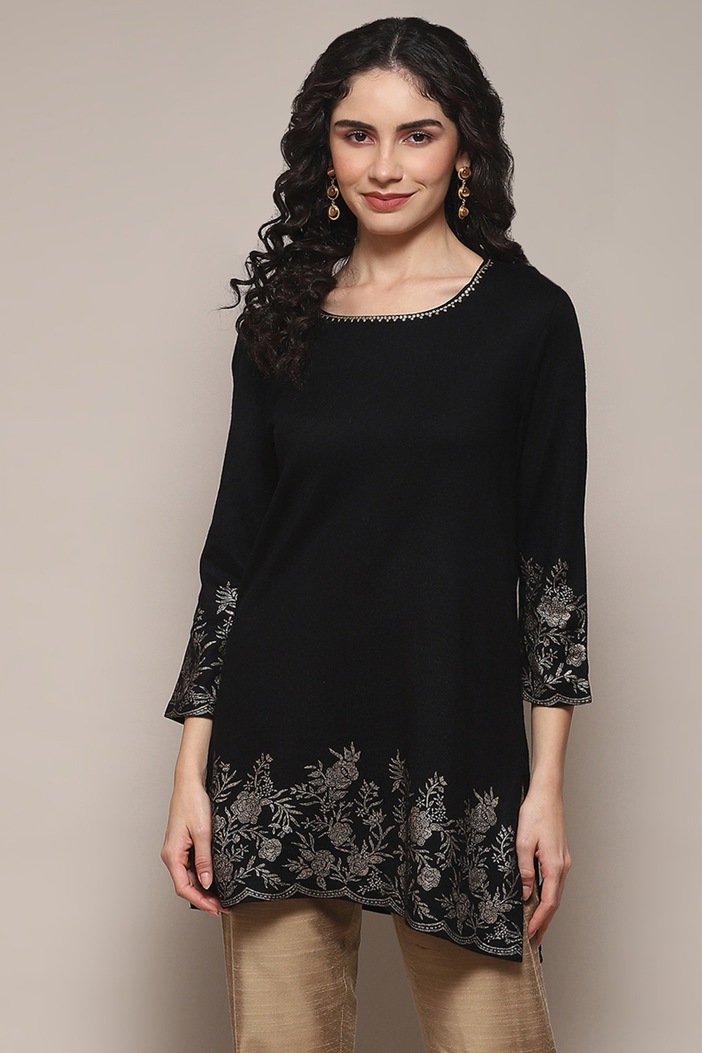 Black Daffodil Straight Printed Kurti image number 1