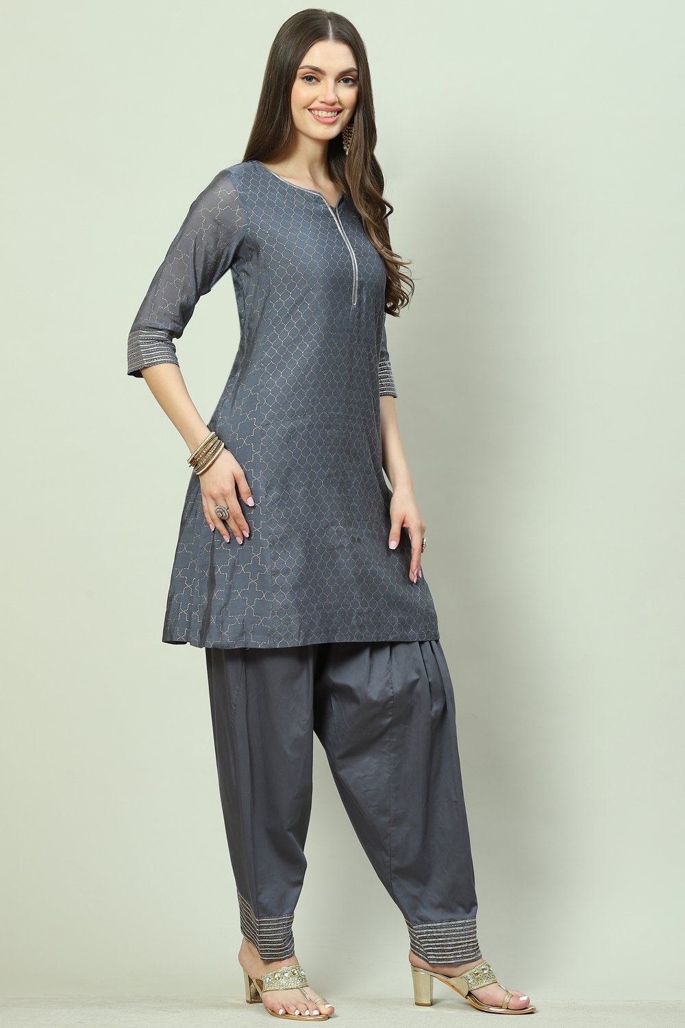 Grey Art Silk A-Line 2 Piece Set image number 3