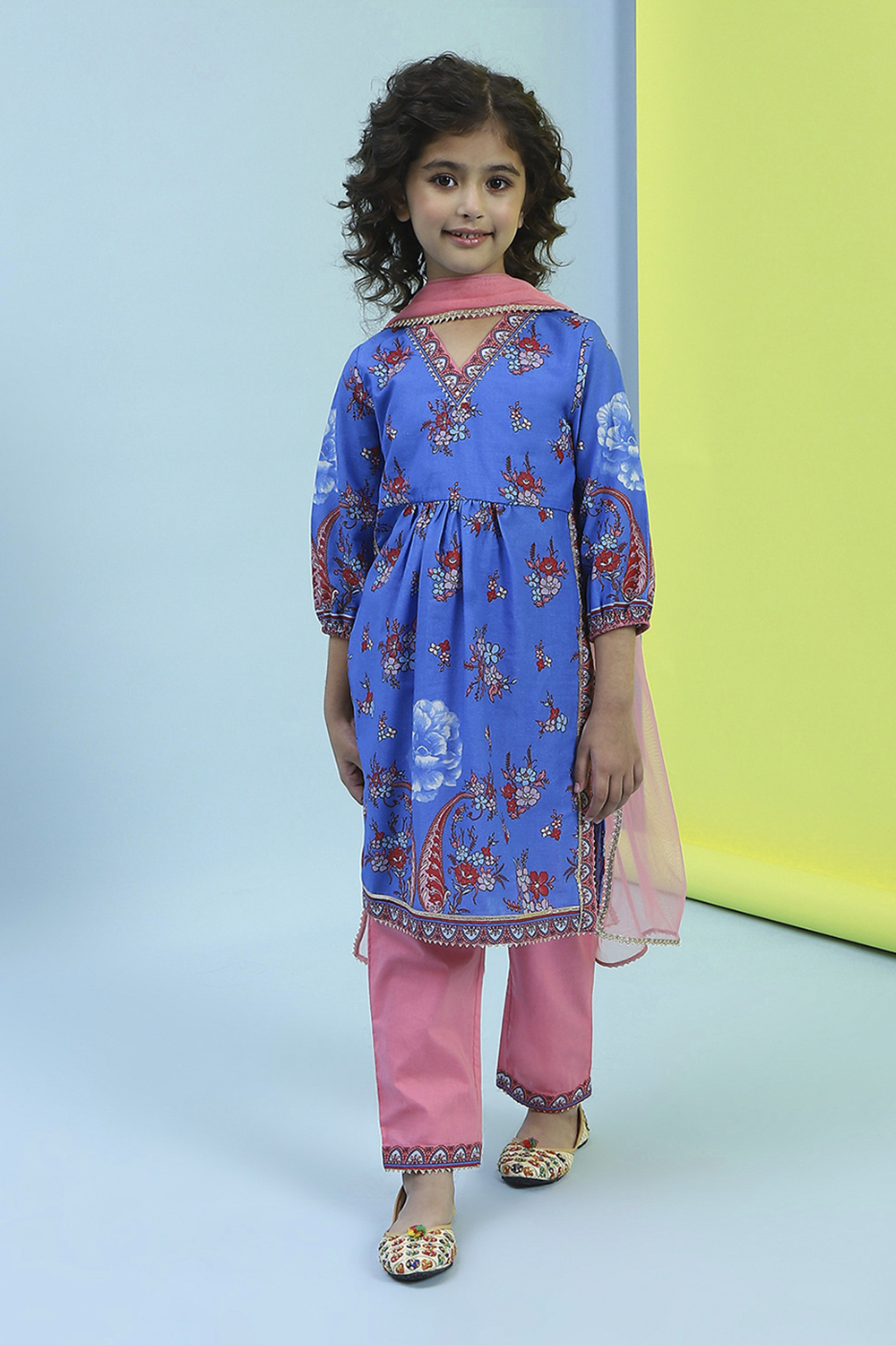 Blue Cotton Straight Suit Set image number 6