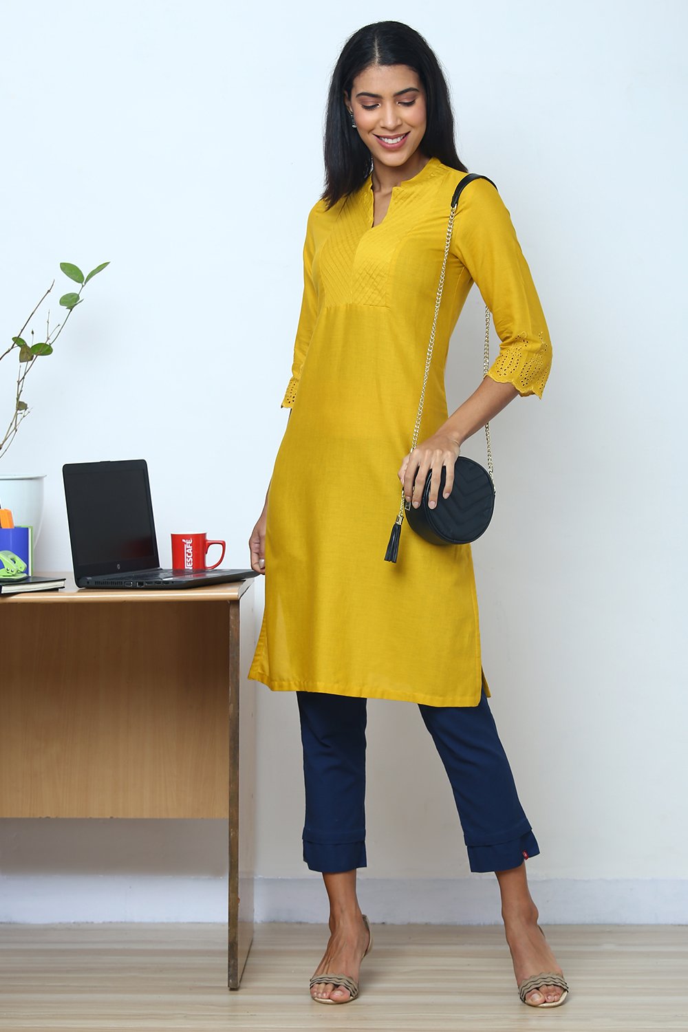 Mustard Cotton Flax Kurta image number 0