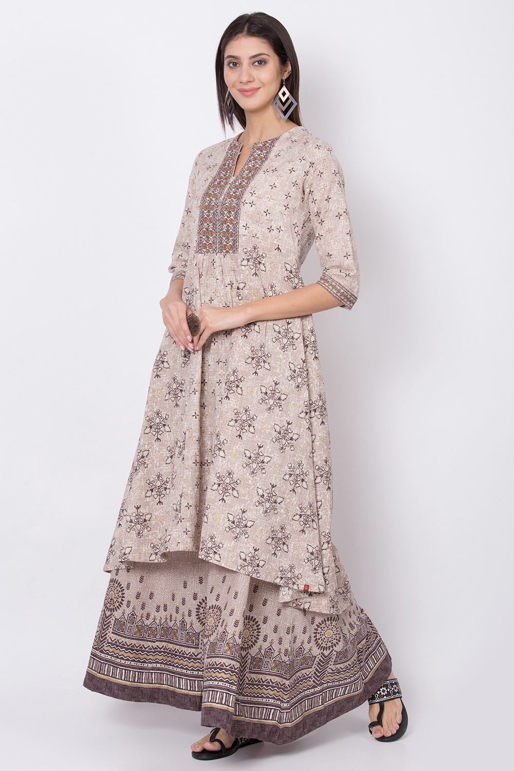 Marine Blue Cotton Blend A-Line Printed Kurta image number 2