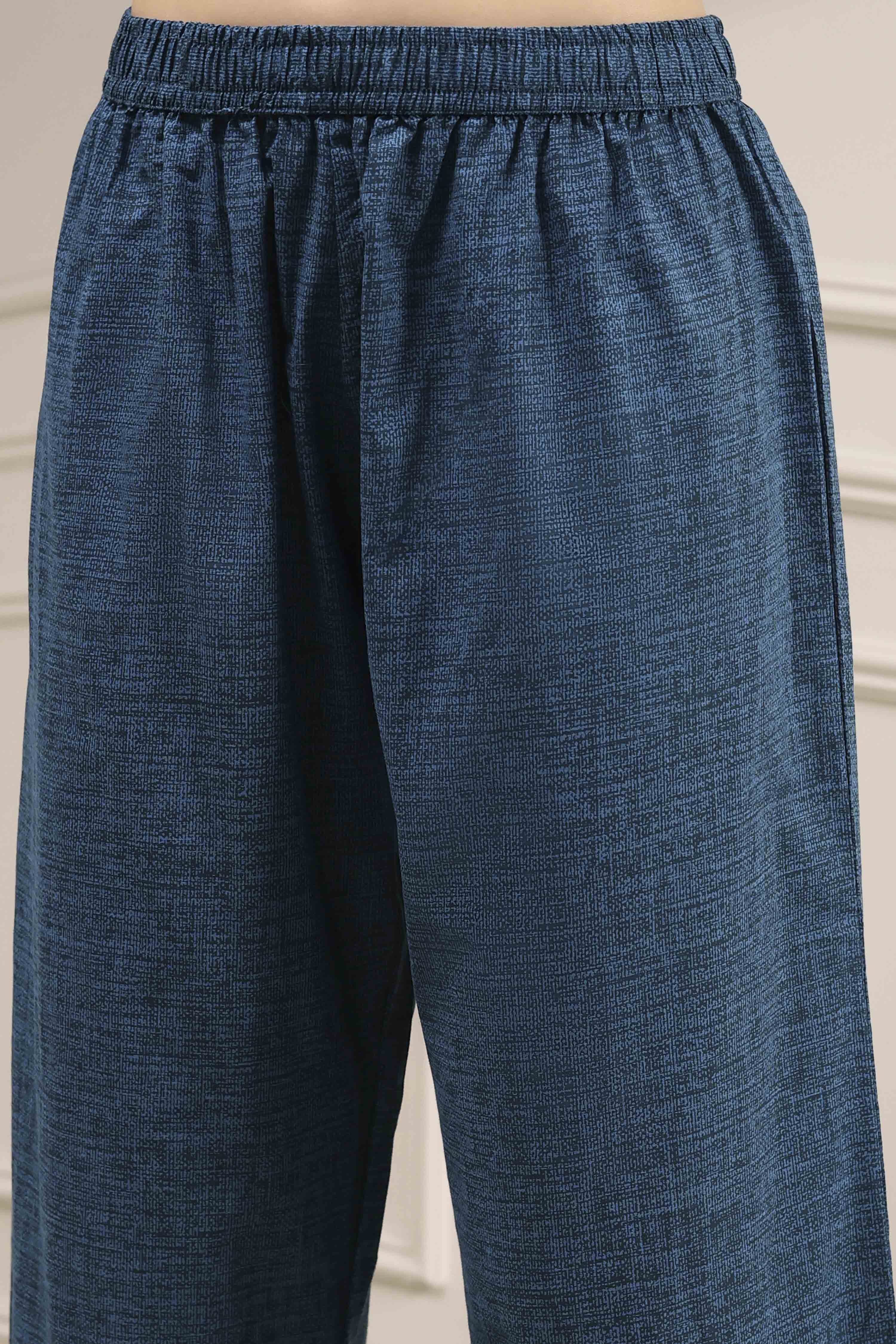 Blue Cotton Printed Anarkali Suit Set image number 2