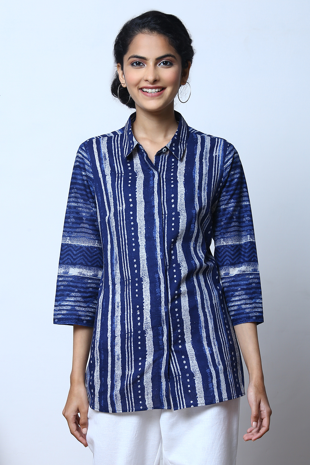 Indigo Cotton Shirt Printed Kurti image number 5