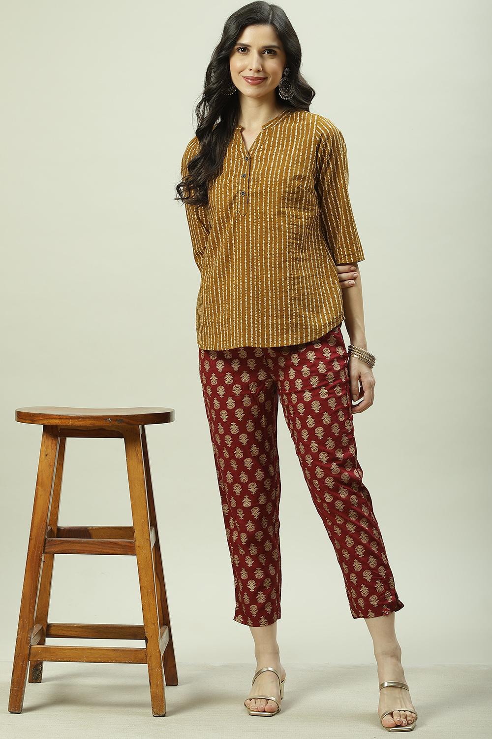 Maroon Rayon Narrow Pants image number 5