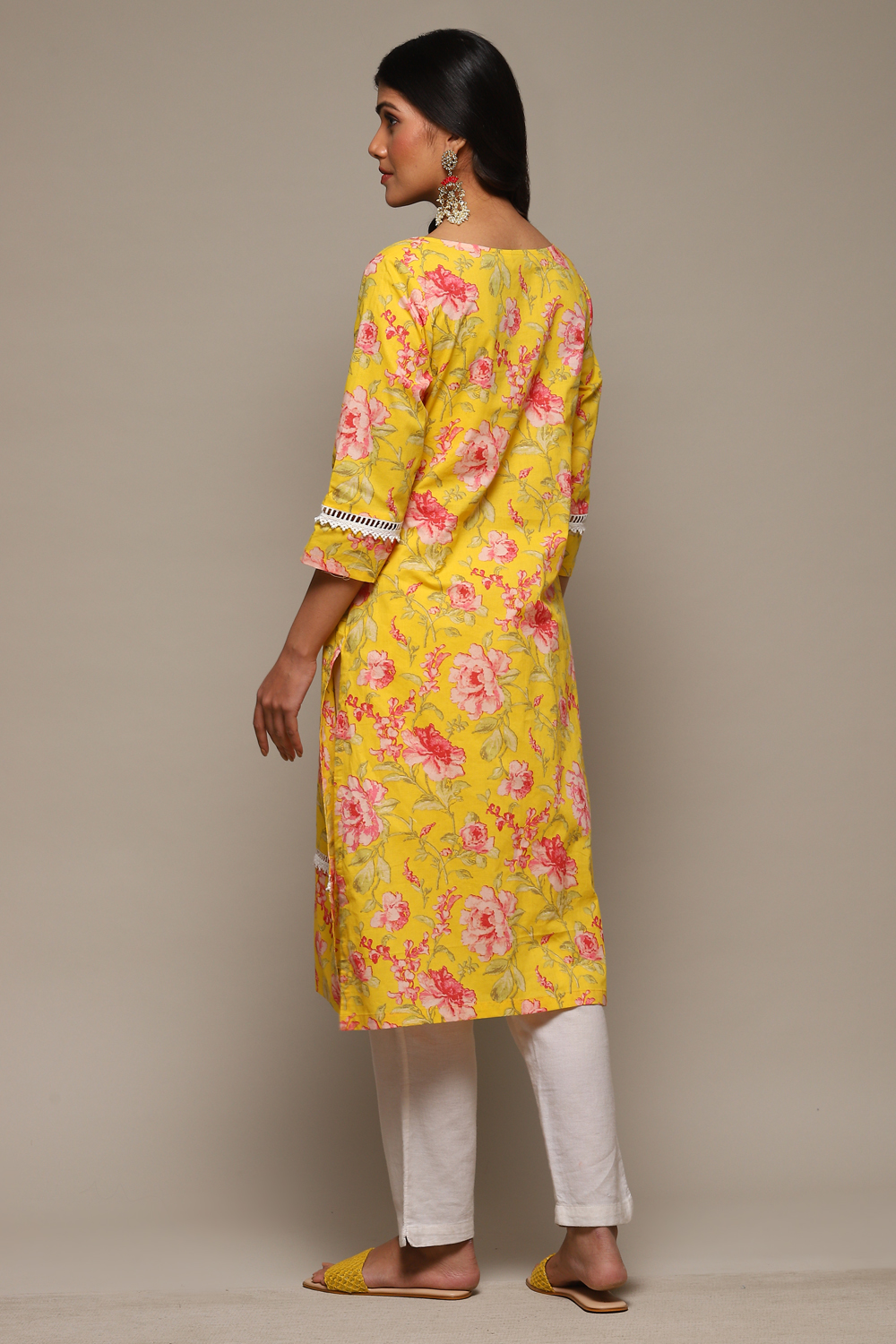 Pink Cotton Straight Printed Kurta image number 4