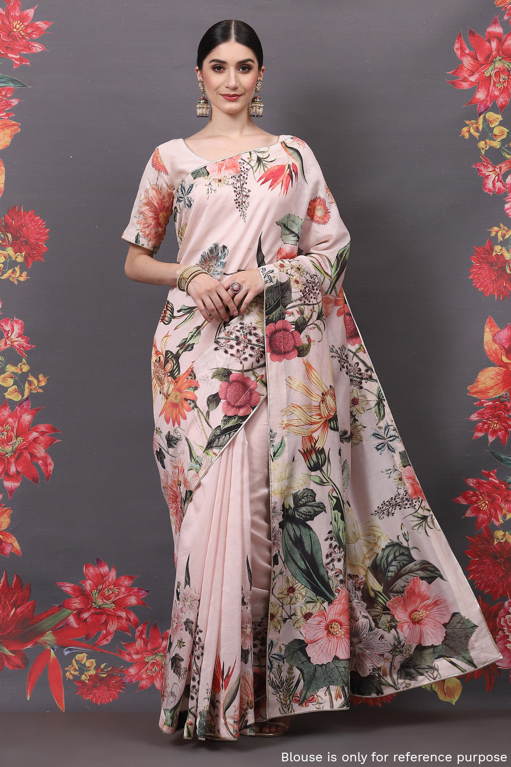 Rohit Bal Peach Cotton Silk Printed Saree image number 0