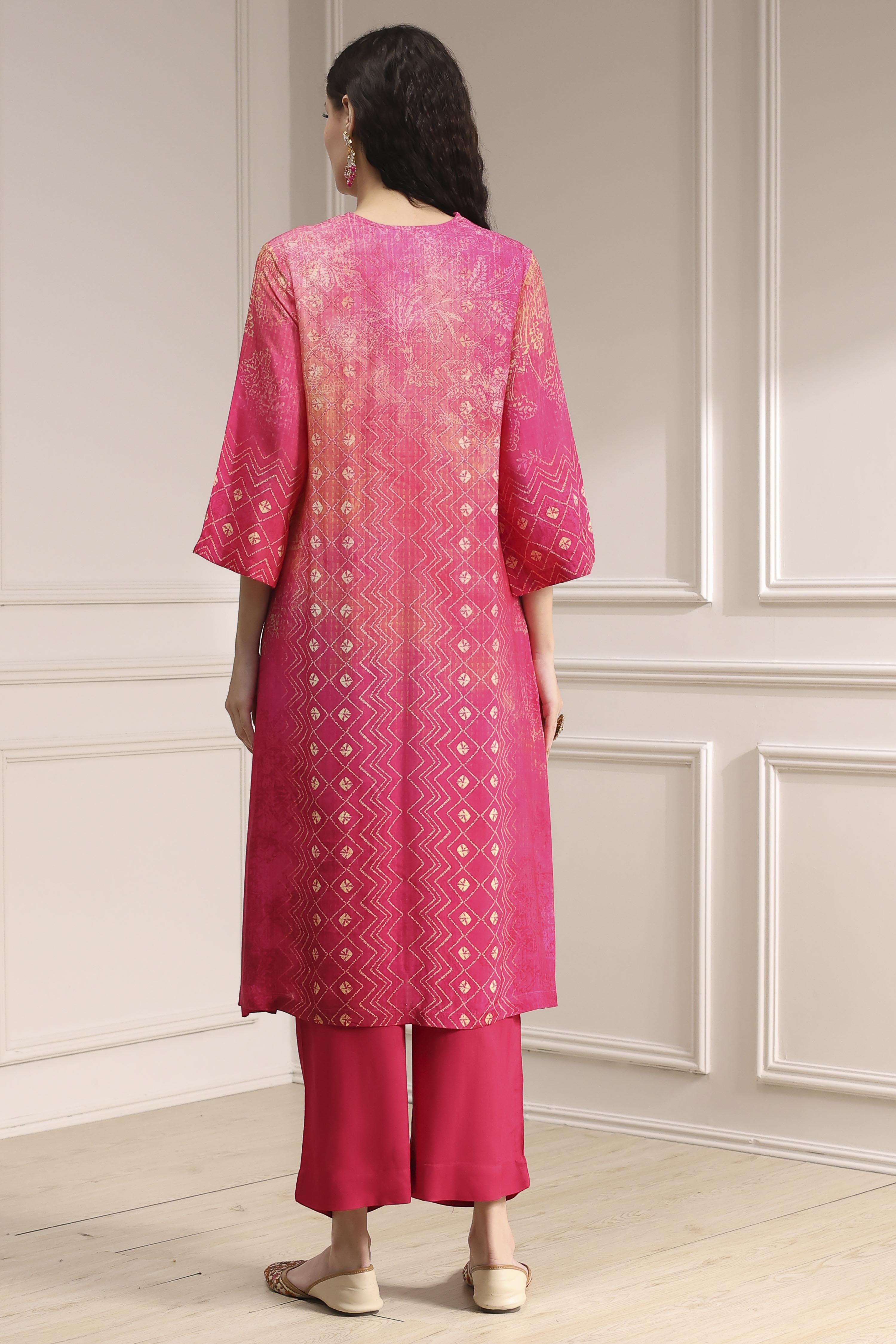 Turquoise Printed Straight Suit Set image number 4