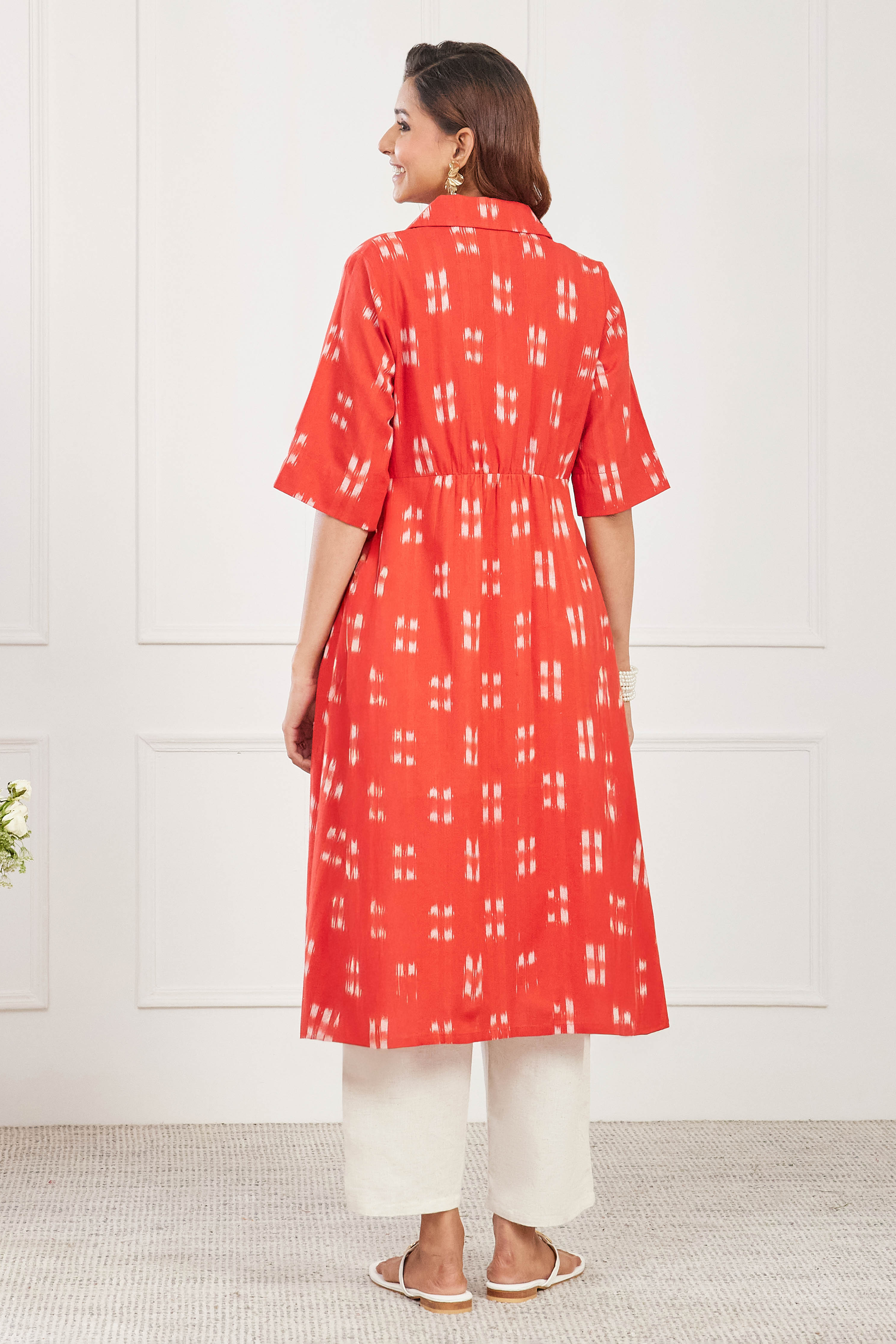 Red Cotton A Line Kurta image number 3