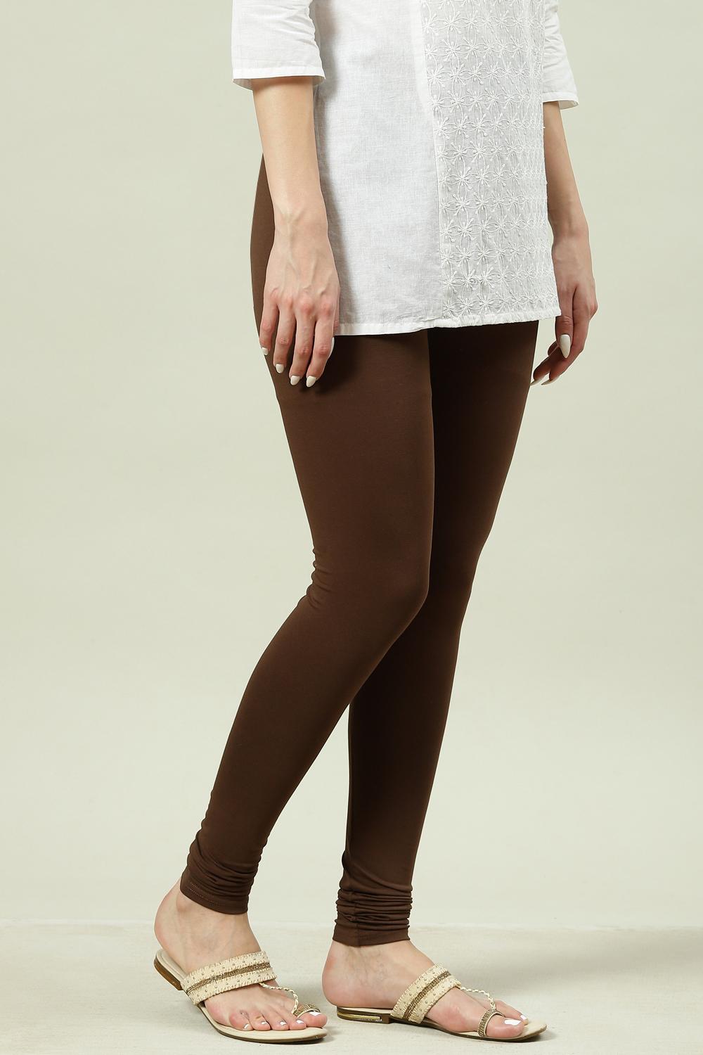Camel Cotton Blend Solid Churidar image number 3