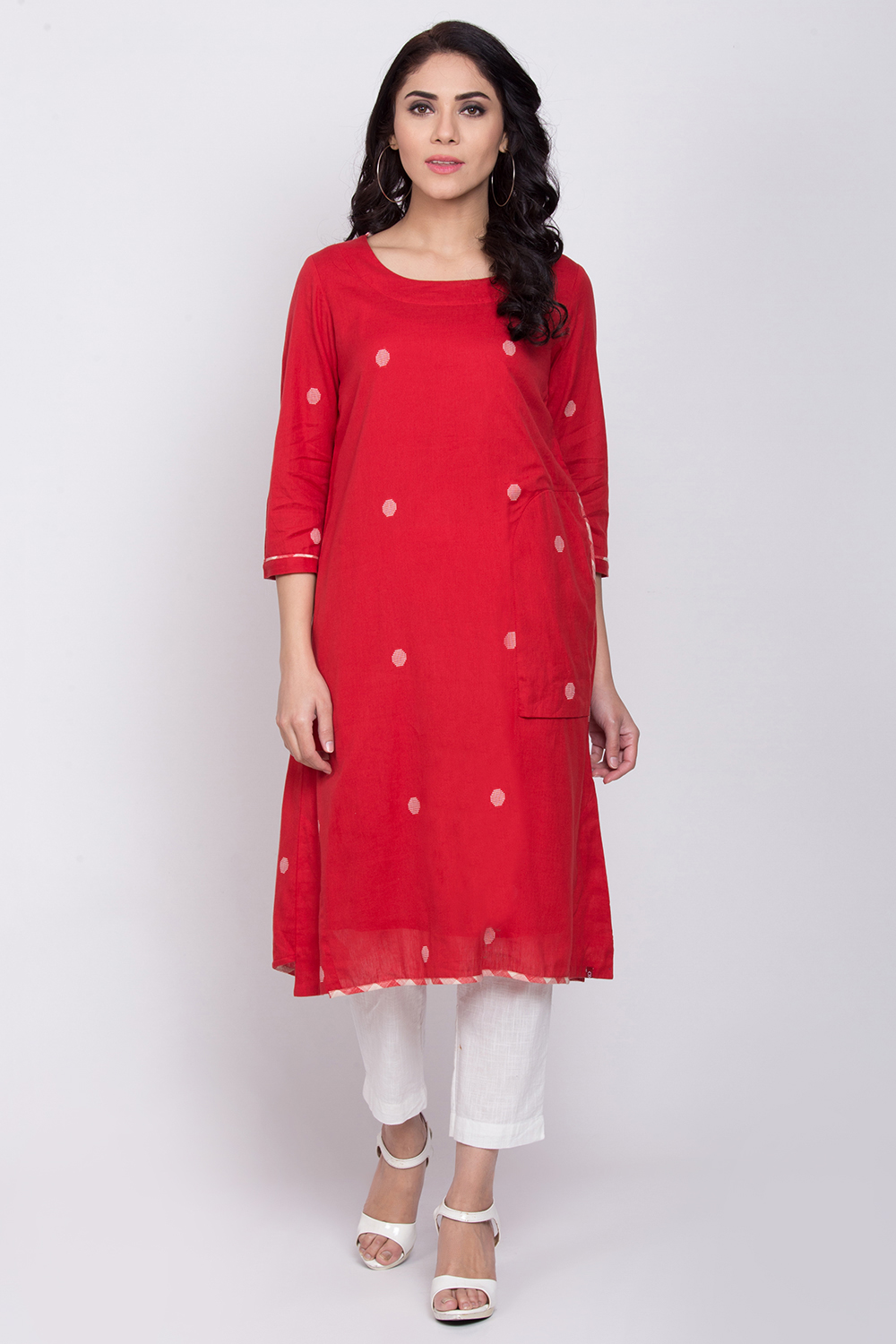 Red A-Line Eco Cotton Yarndyed Kurta image number 0