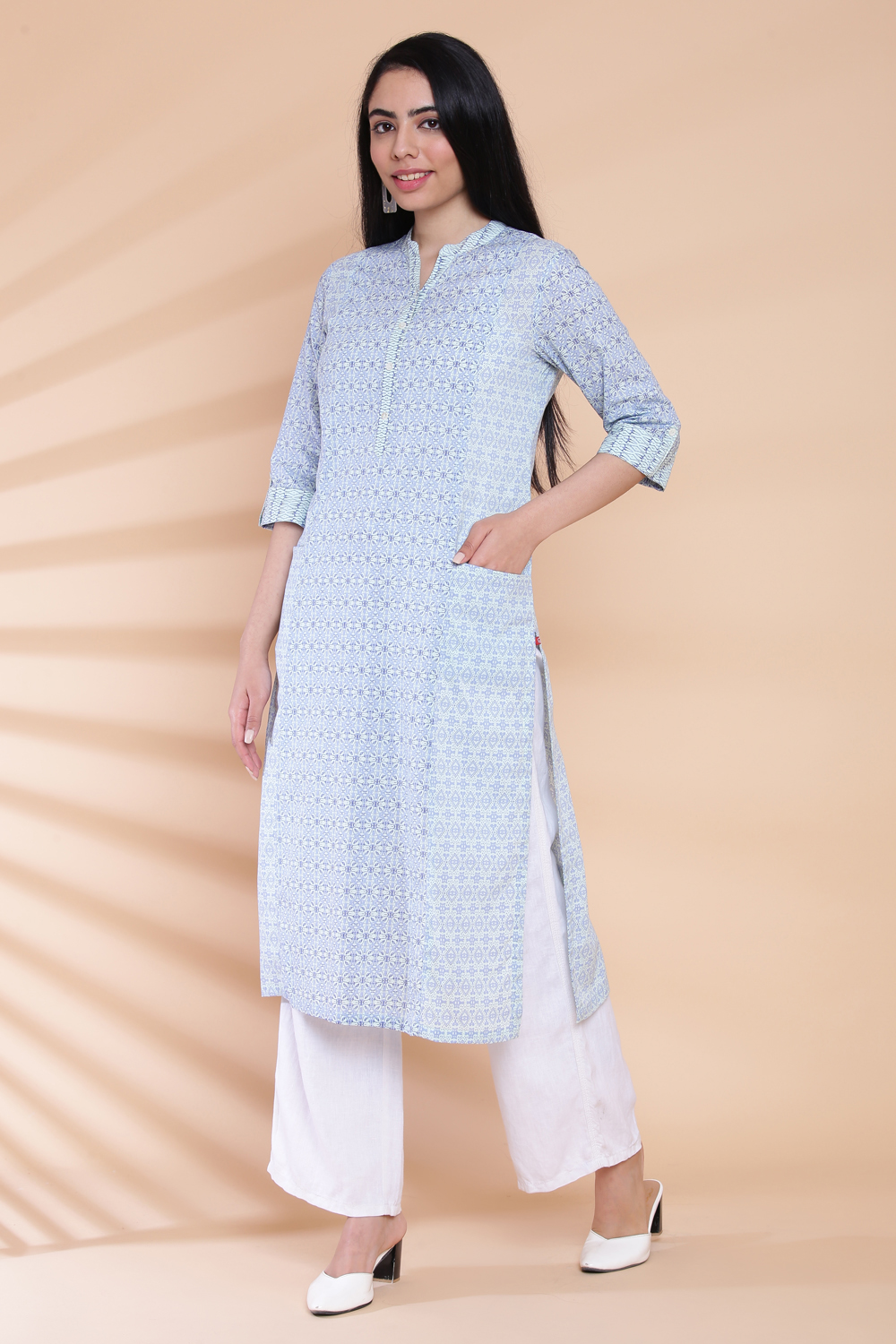 Charcoal Black Cotton Printed Kurta image number 2