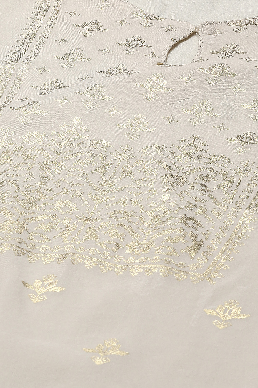 Off White Cotton Layered Printed Kurta Churidar Suit Set image number 1