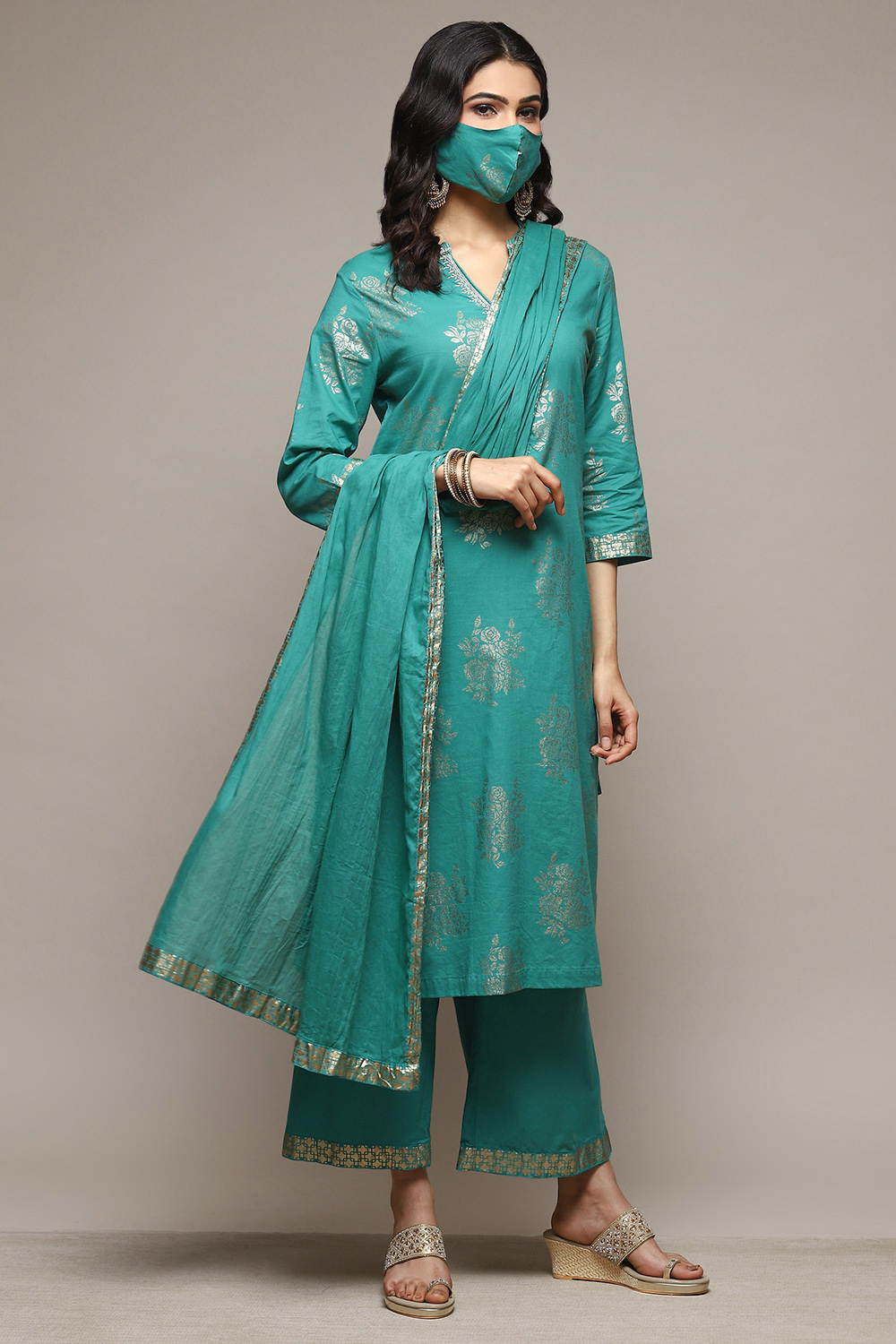 Brown Cotton Straight Kurta Palazzo Suit Set image number 7