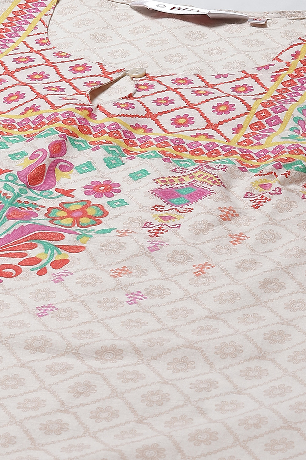 Cream Cotton Straight Printed Kurta image number 1