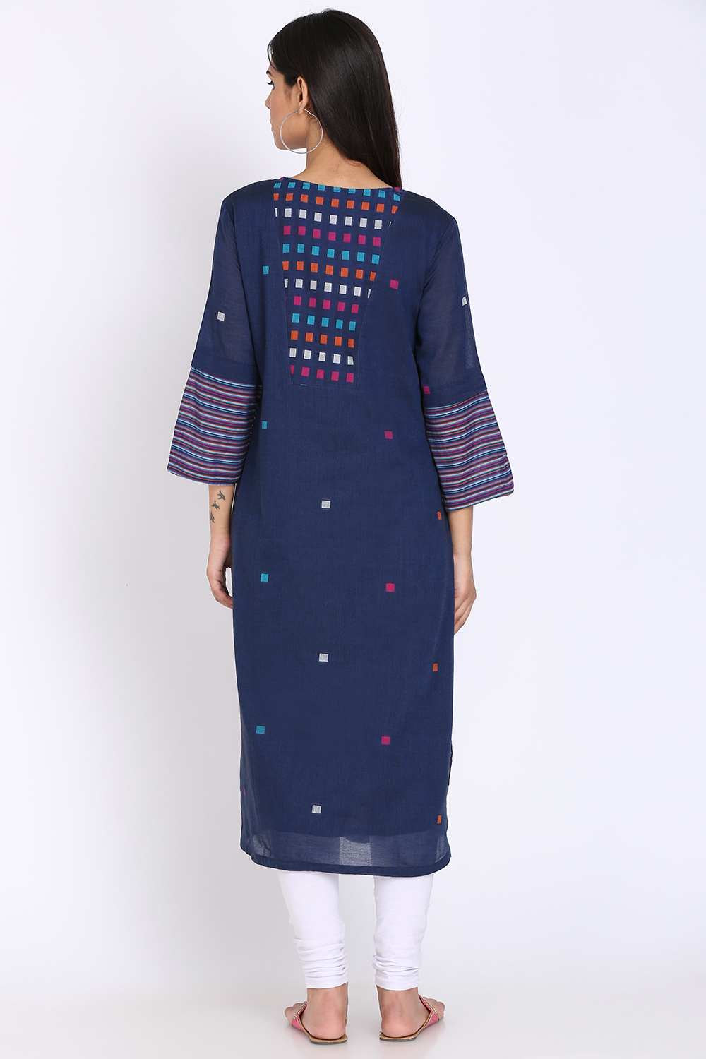 Navy Blue Cotton Straight Yarndyed Kurta image number 4