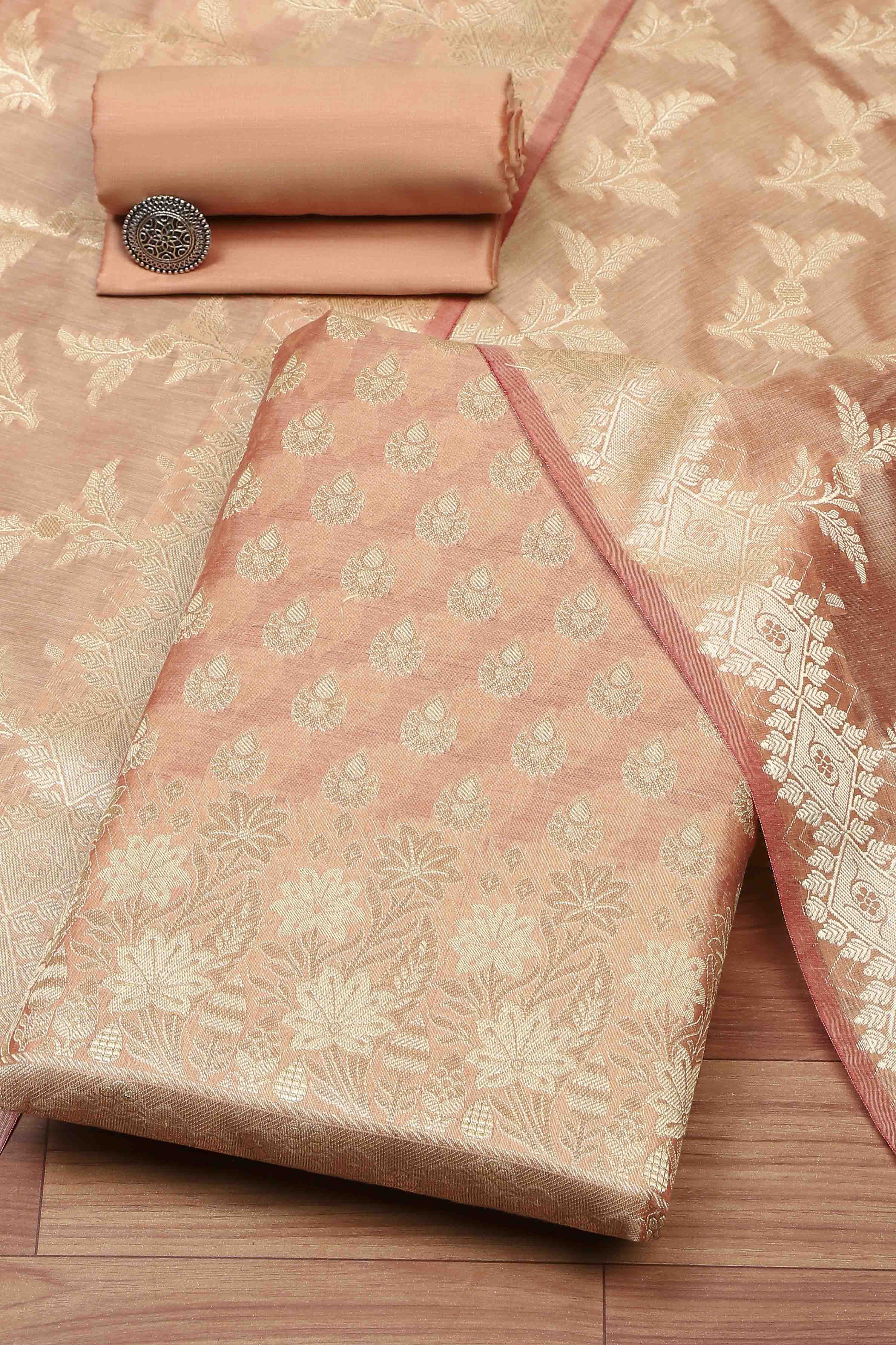 Blue Cotton Printed Embroidered Unstitched Suit Set image number 0