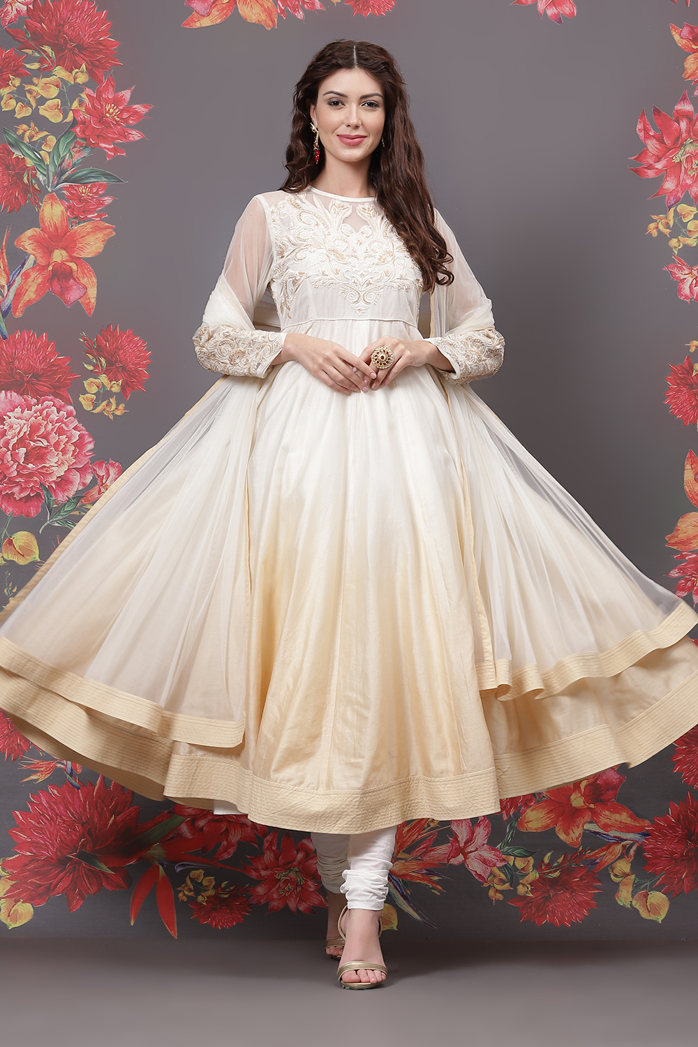 Rohit Bal Off White Cotton Silk Flared Yarndyed Suit Set image number 7