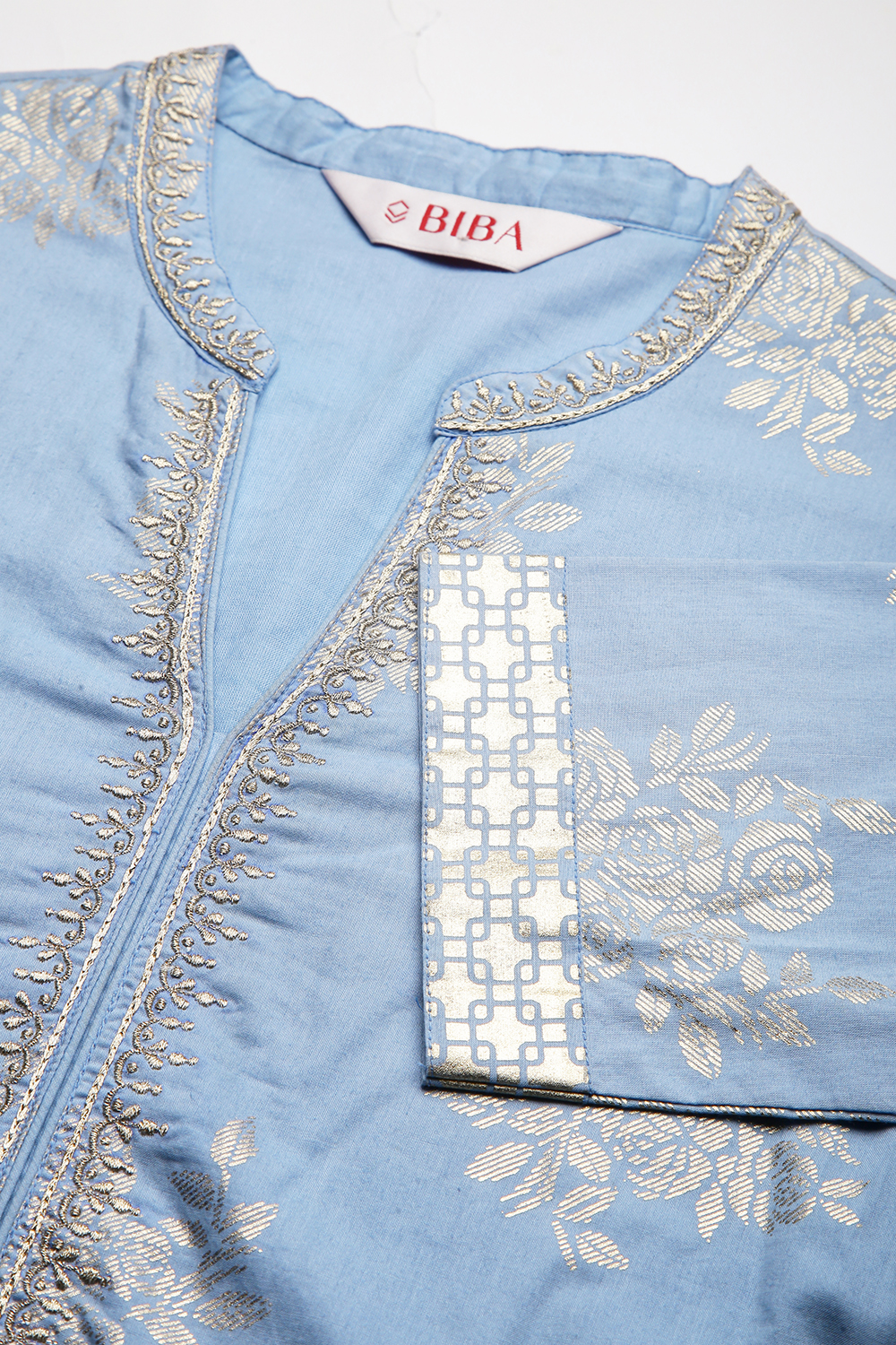 Light Blue Cotton Straight Kurta Palazzo Suit Set image number 1