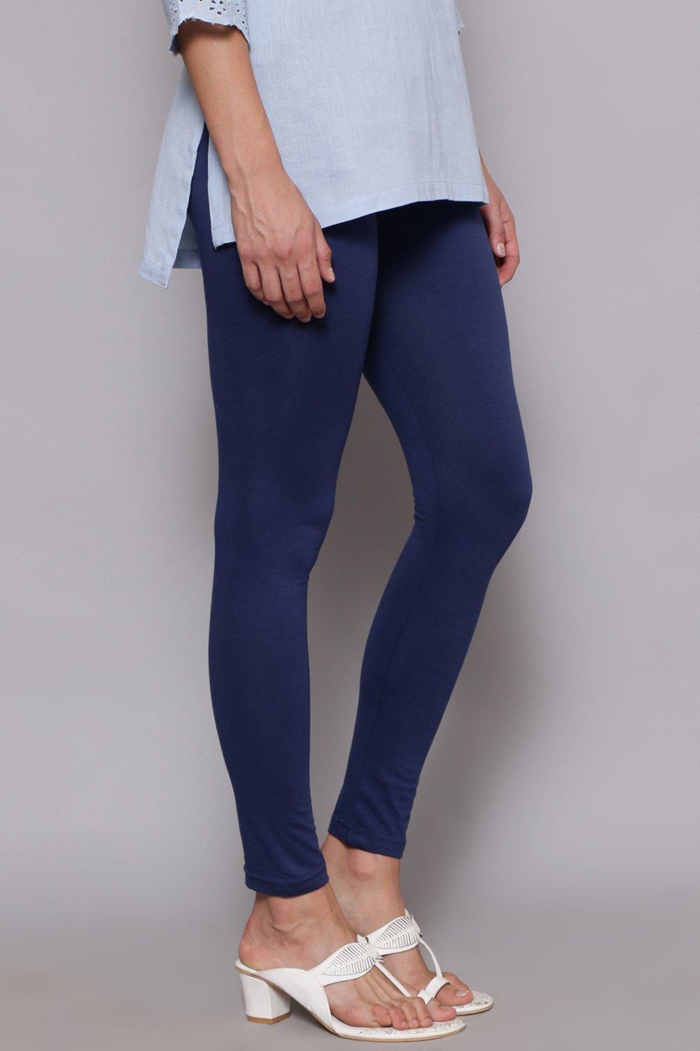 Navy Cotton Blend Solid Leggings image number 3