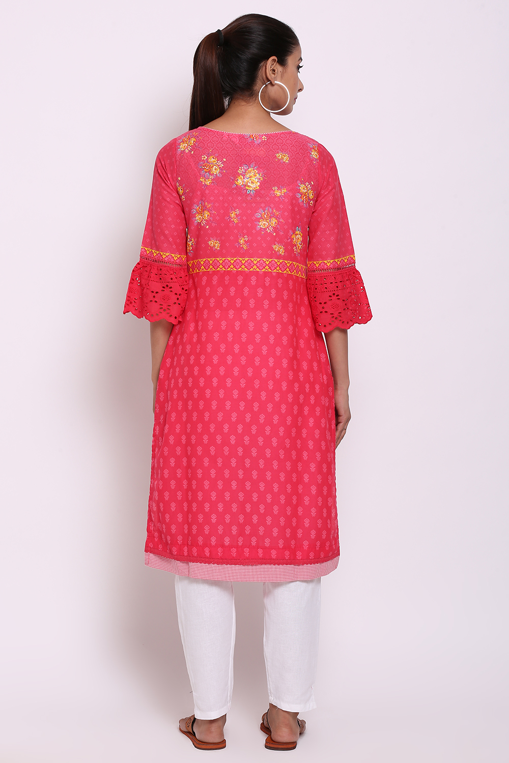 Pink Cotton Straight Printed Kurta image number 5