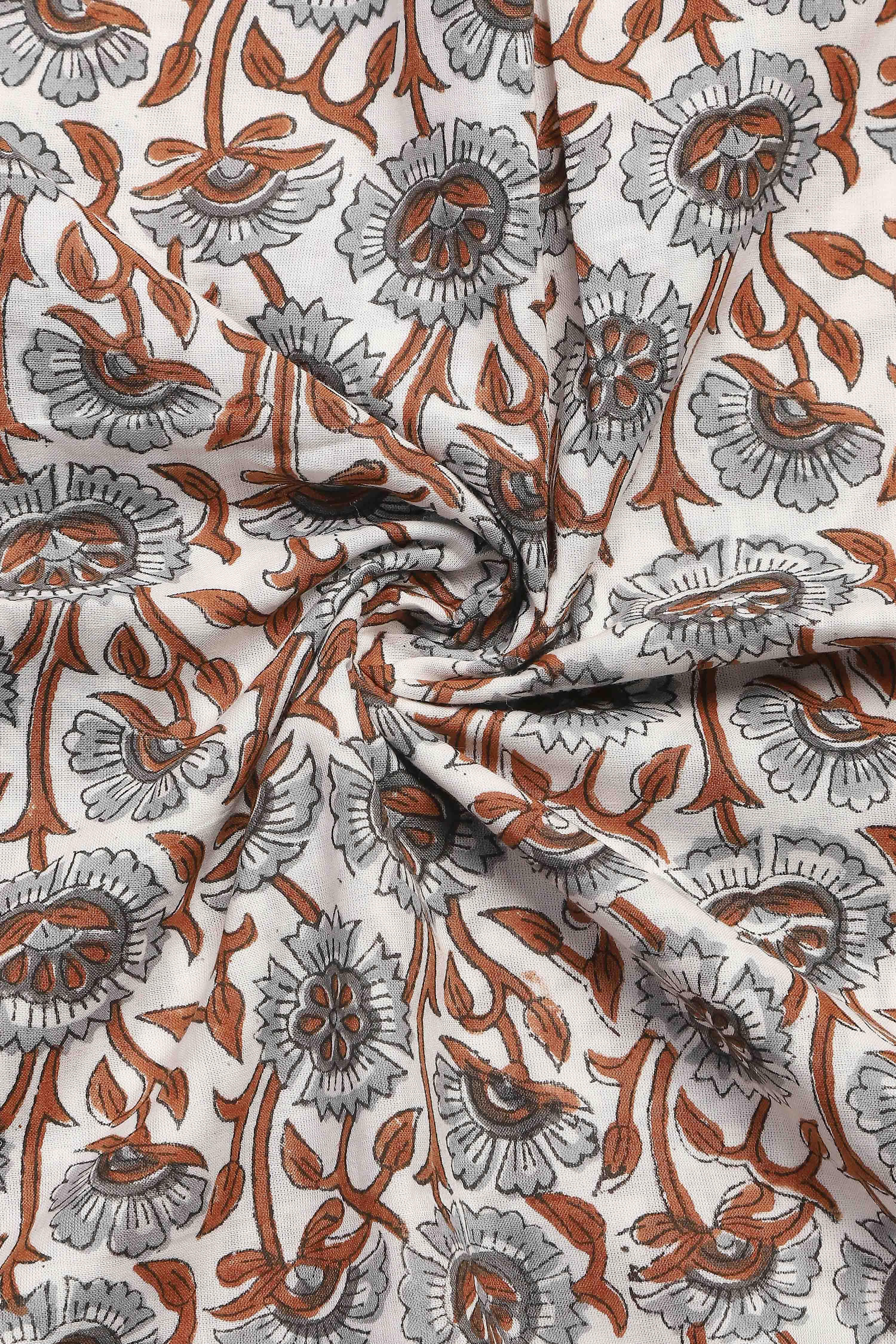 Grey Cotton Hand Block Print Unstitched Suit Set image number 2