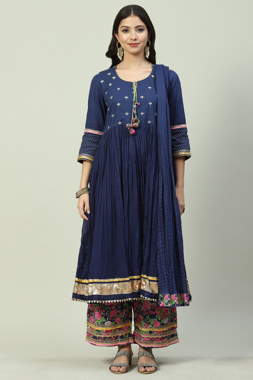 Pink Cotton Anarkali Kurta Palazzo Suit Set image number 8